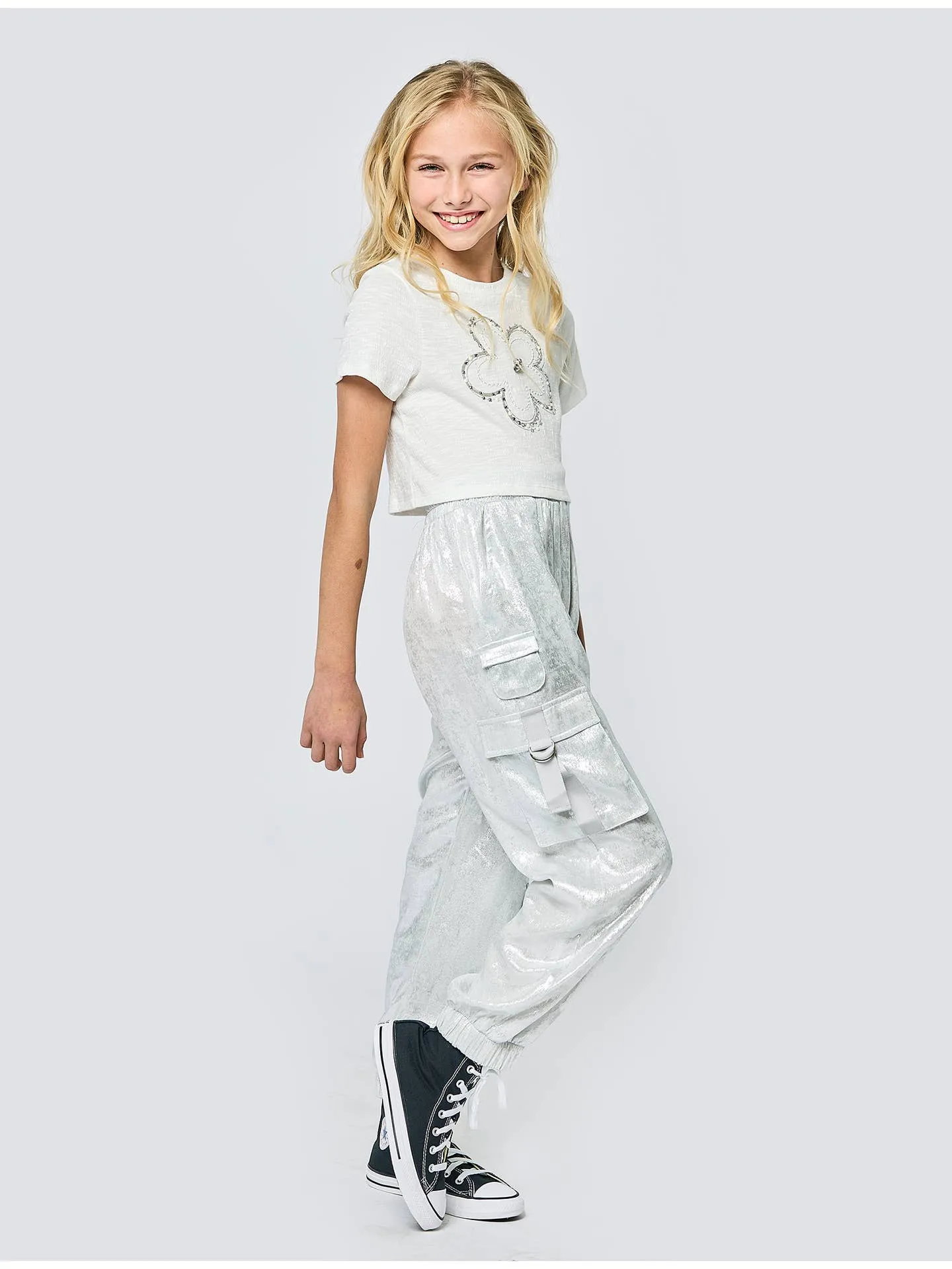 Metallic Cargo Pocket Jogger Pants