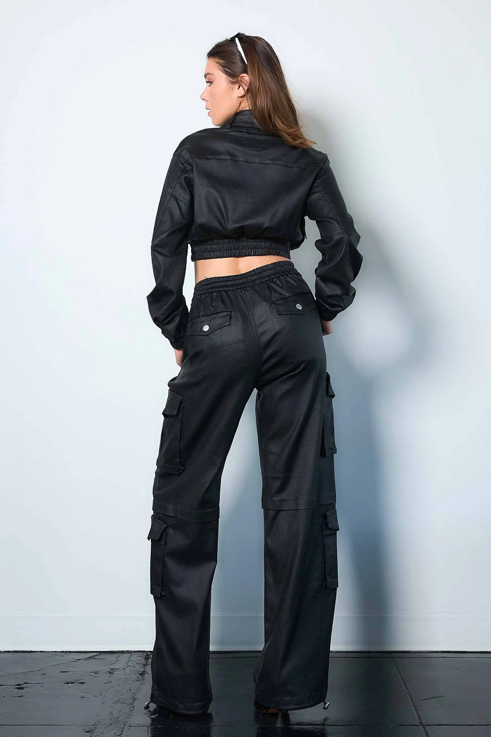 Metallic Stretch Baggy Cargo Pants