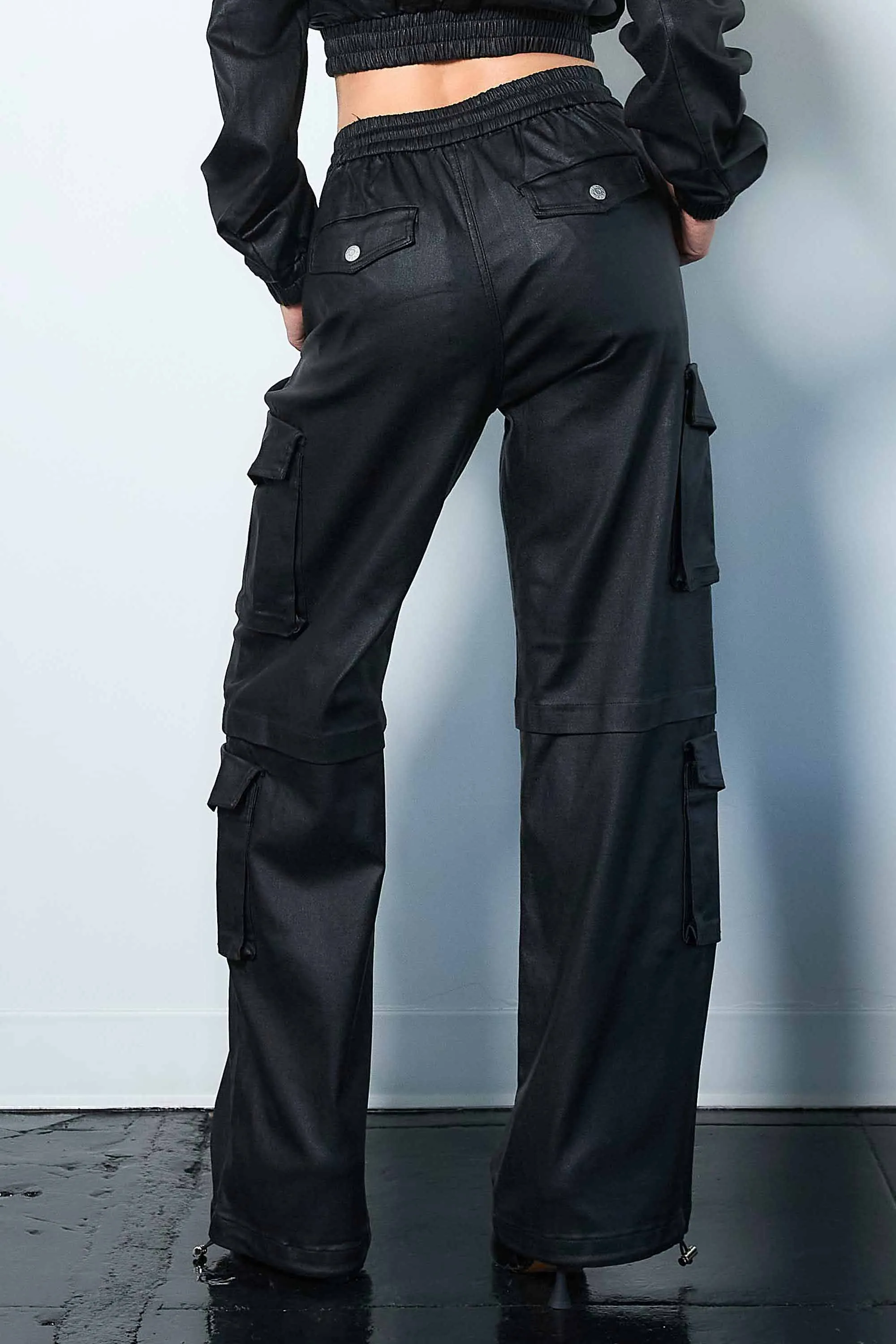 Metallic Stretch Baggy Cargo Pants