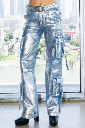 Metallic Wide leg Cargo Pants