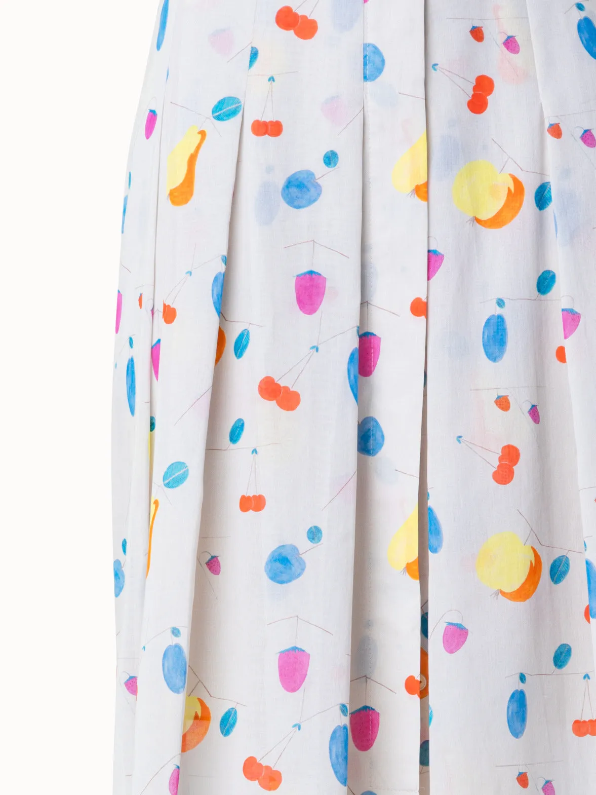 Midi Cotton Voile Pleated Skirt with Fruit Print