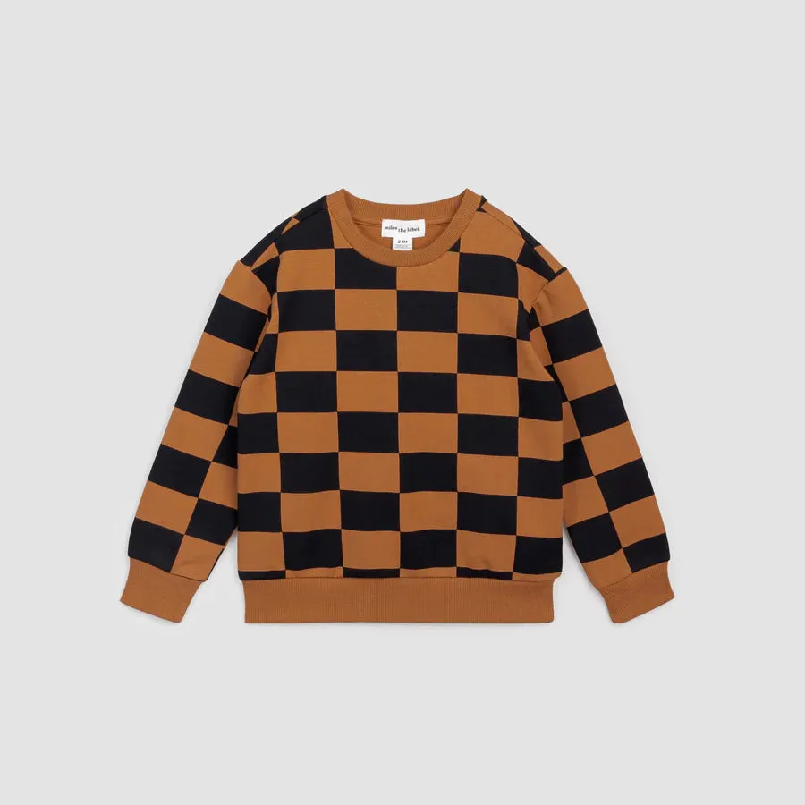 MIL Checkboard Sweatshirt in Black & Bronze