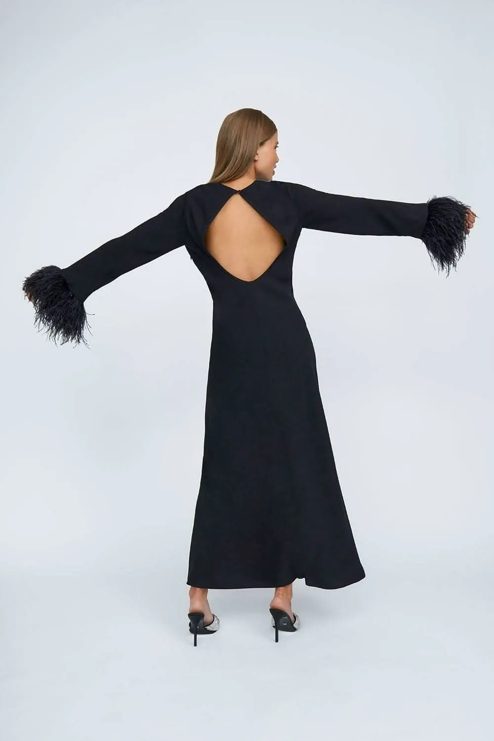 Miranda Feather Cuff Full Length Dress