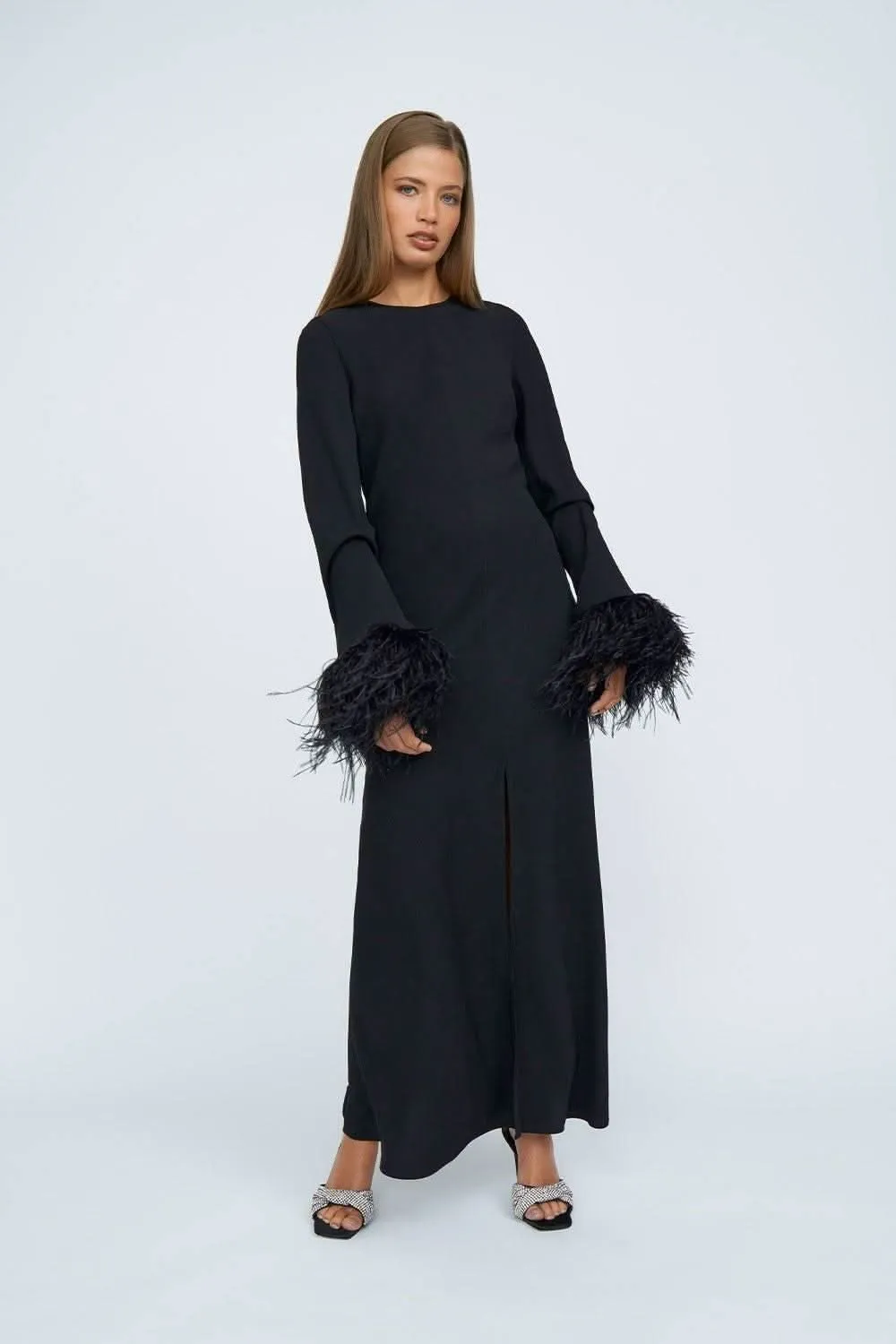 Miranda Feather Cuff Full Length Dress