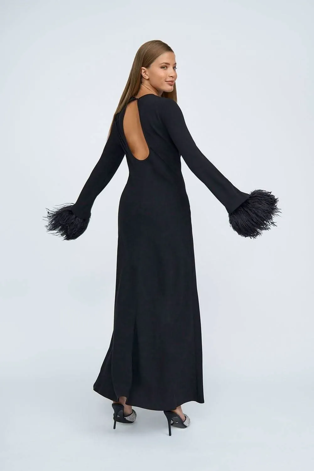 Miranda Feather Cuff Full Length Dress