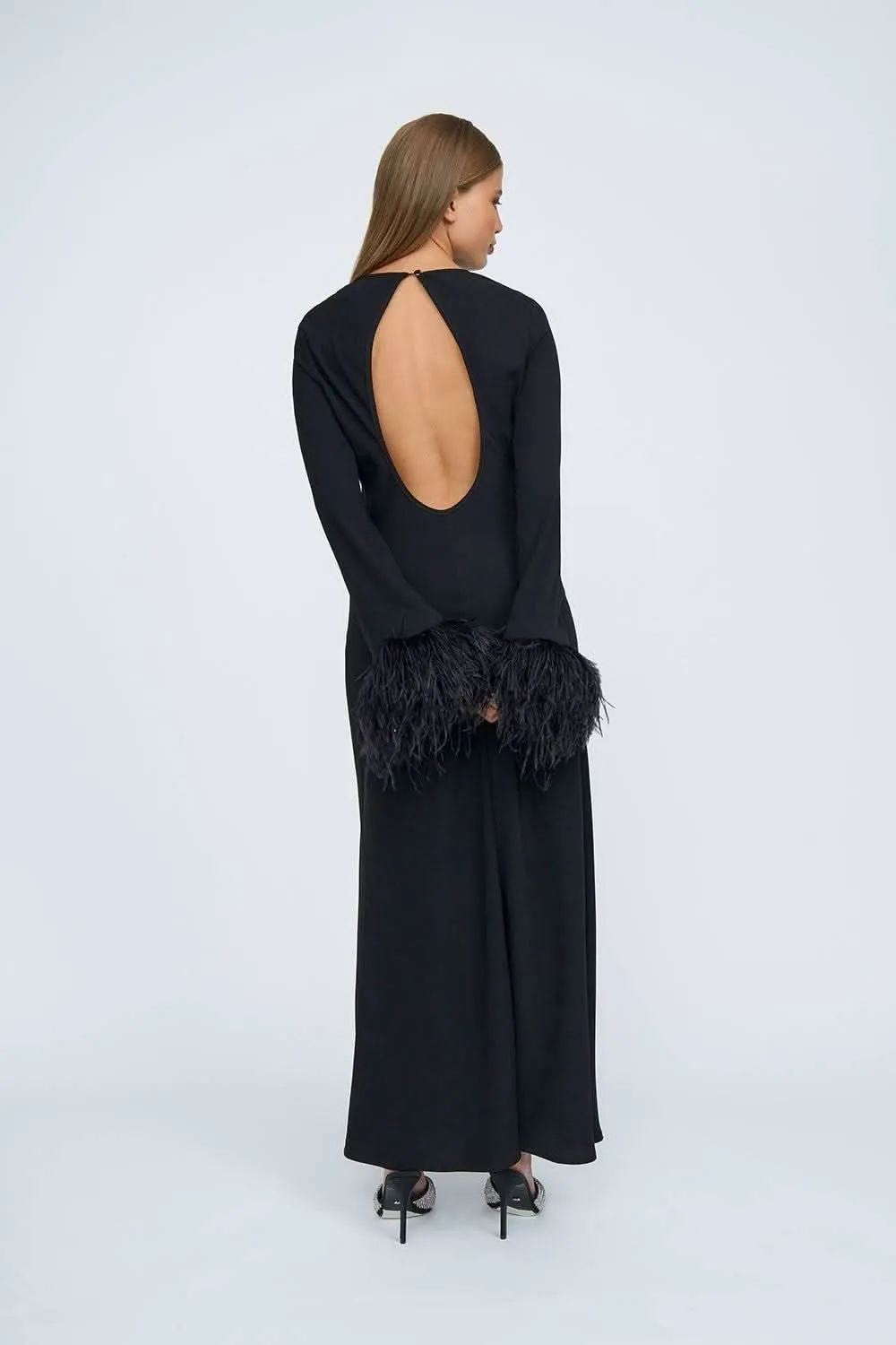 Miranda Feather Cuff Full Length Dress