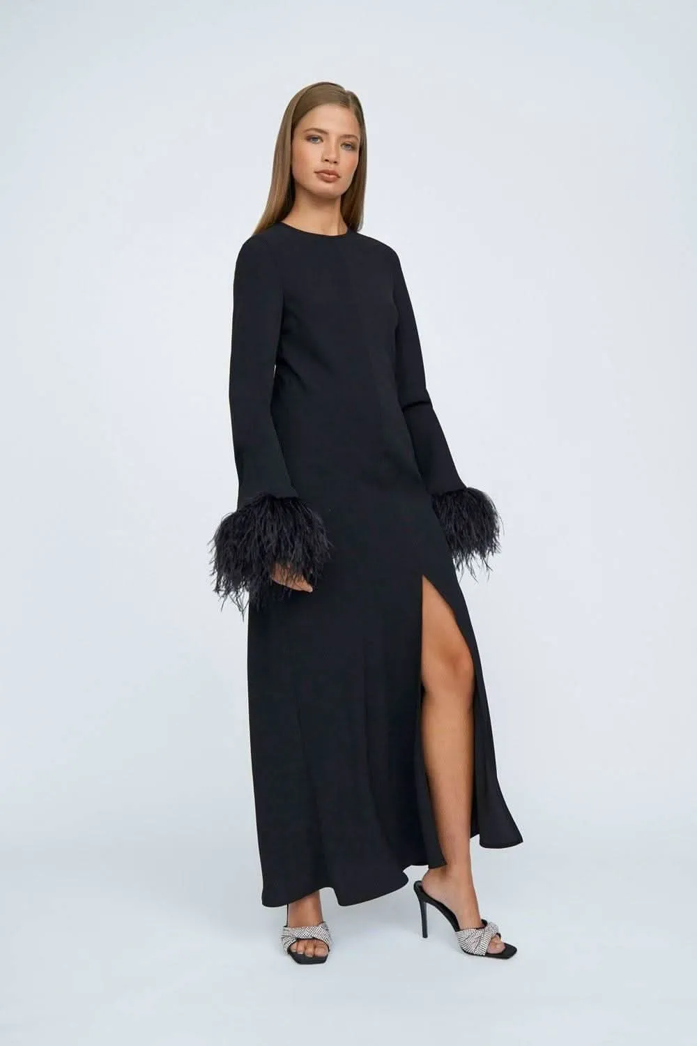 Miranda Feather Cuff Full Length Dress