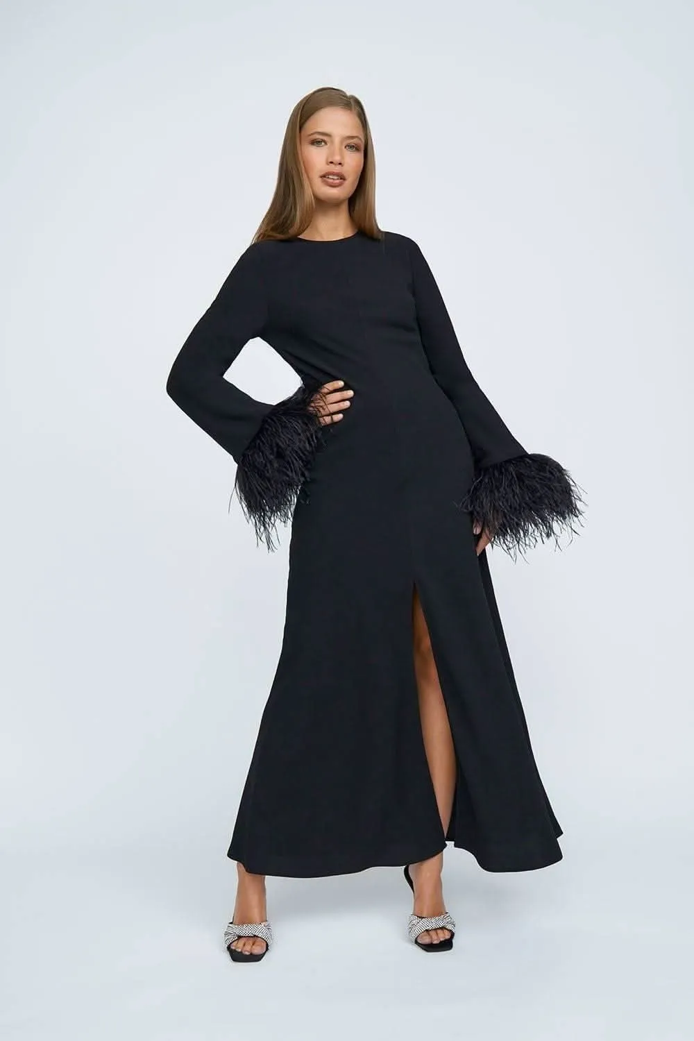 Miranda Feather Cuff Full Length Dress