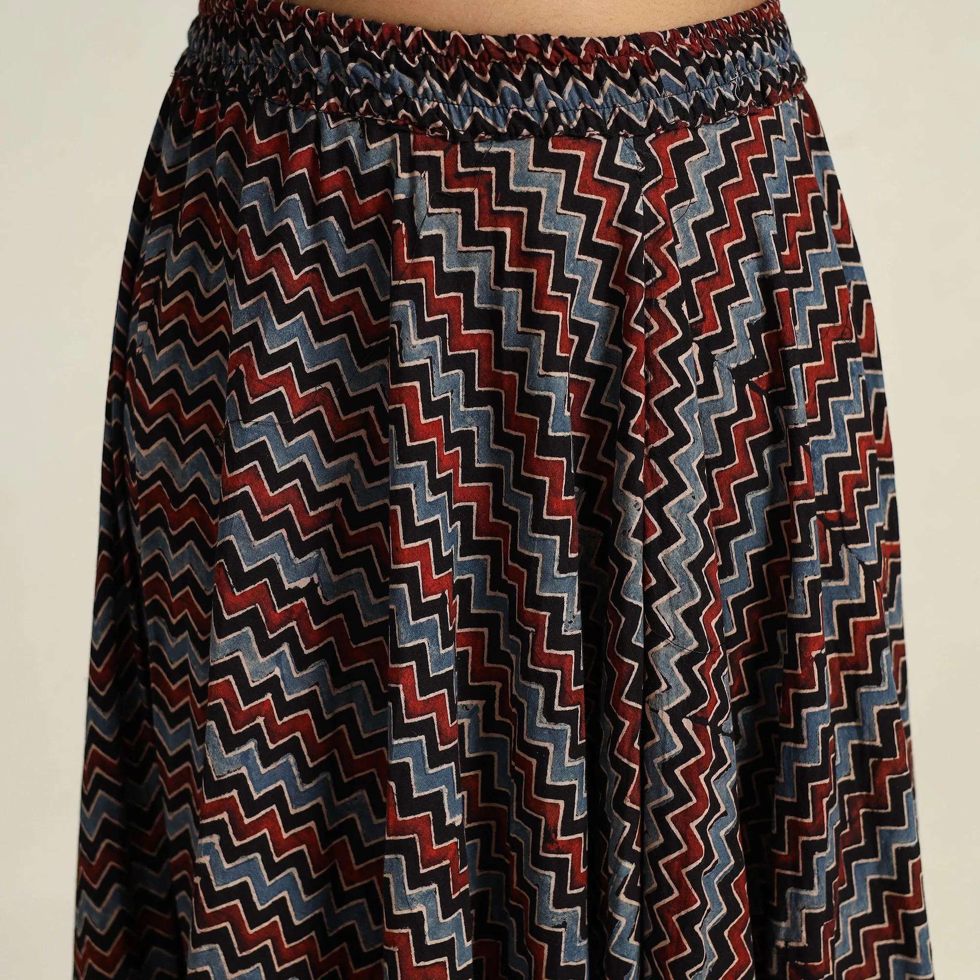 Multicolor - Hand Block Printed Cotton Long Ajrakh Skirt 06