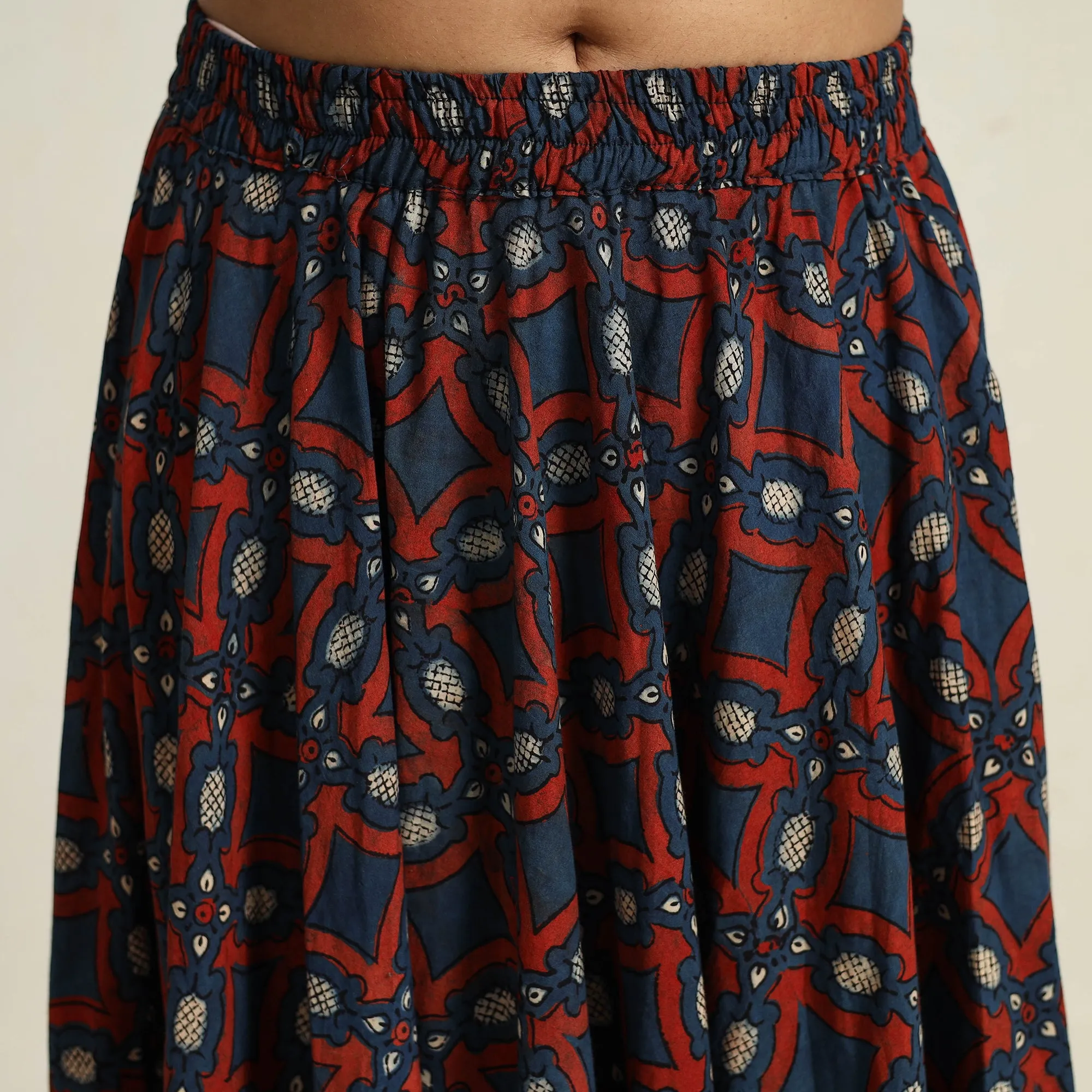 Multicolor - Hand Block Printed Cotton Long Ajrakh Skirt 15