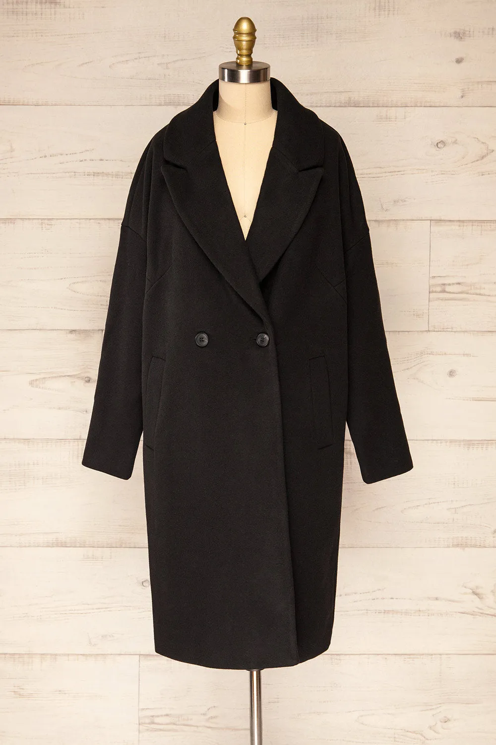 Nahaven Black | Buttoned Trench Coat