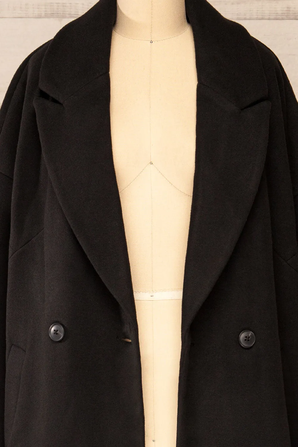 Nahaven Black | Buttoned Trench Coat