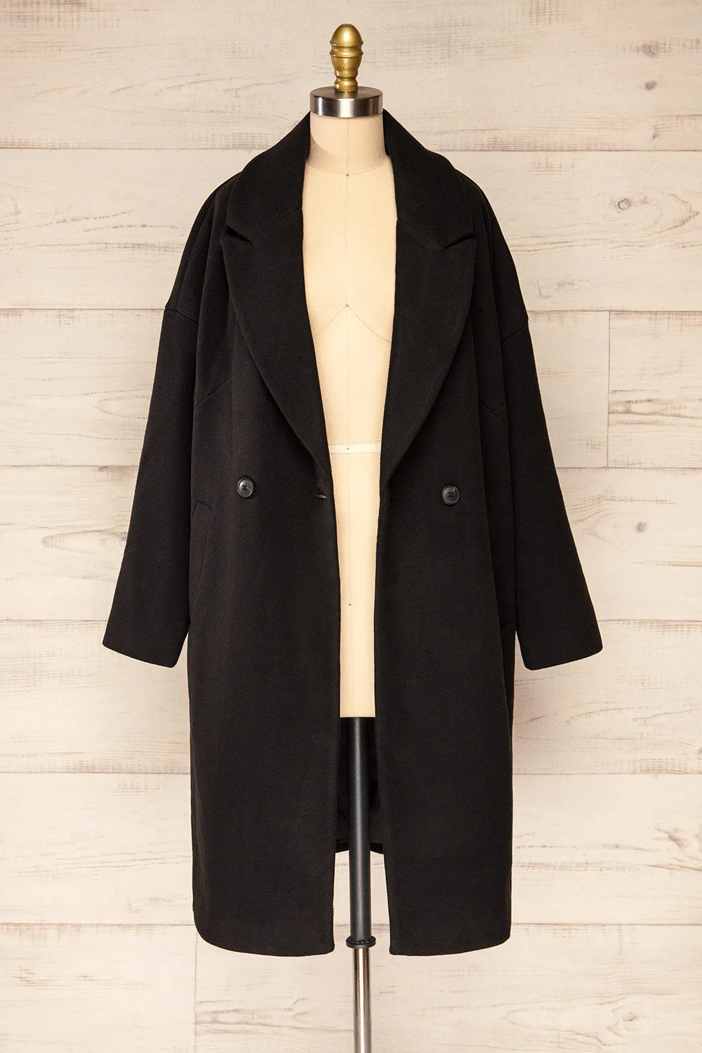 Nahaven Black | Buttoned Trench Coat