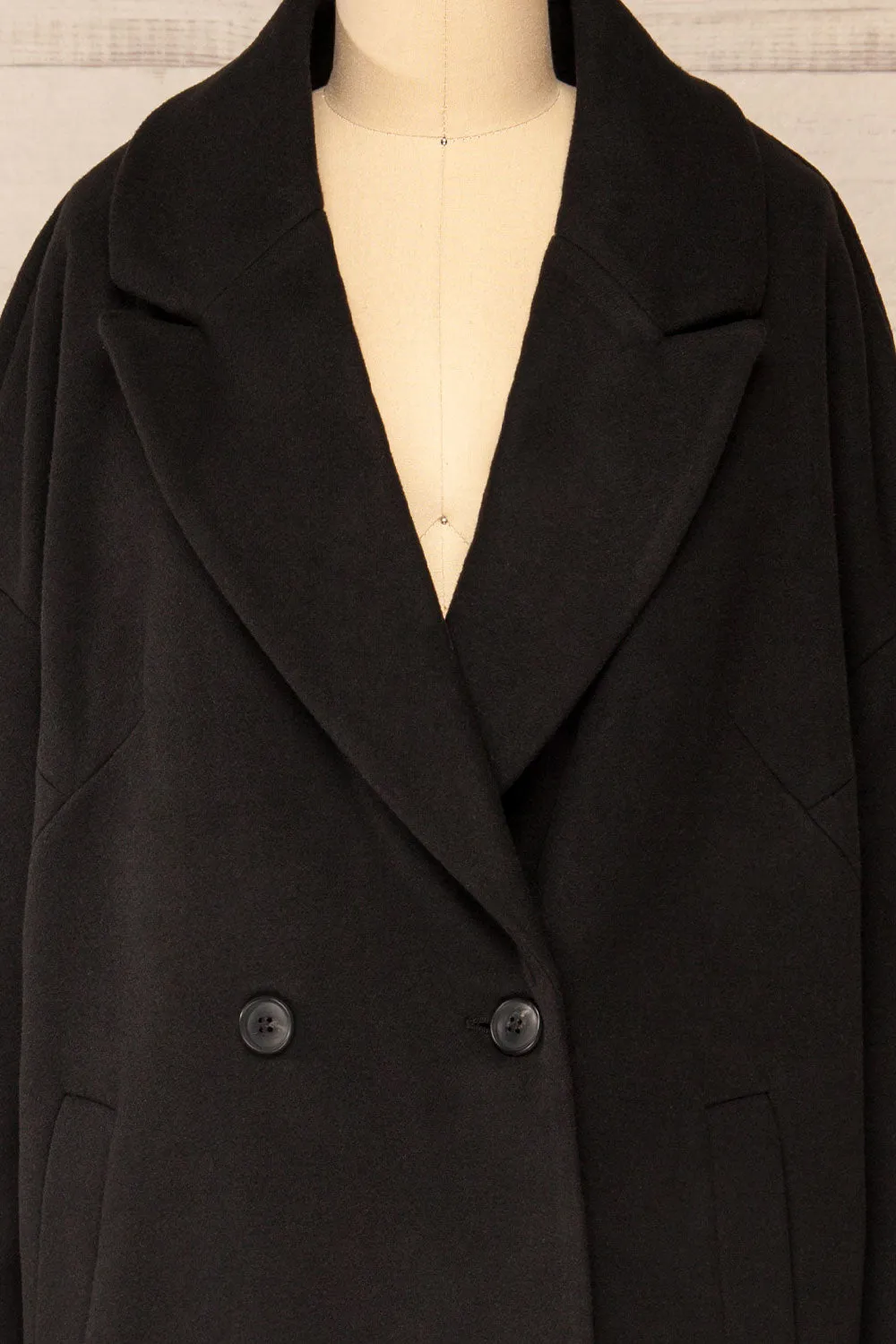 Nahaven Black | Buttoned Trench Coat