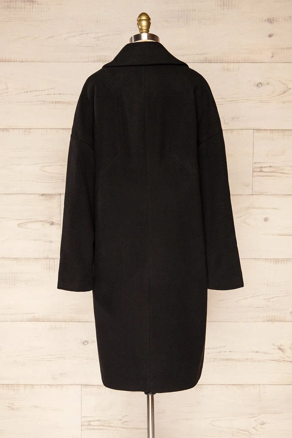 Nahaven Black | Buttoned Trench Coat