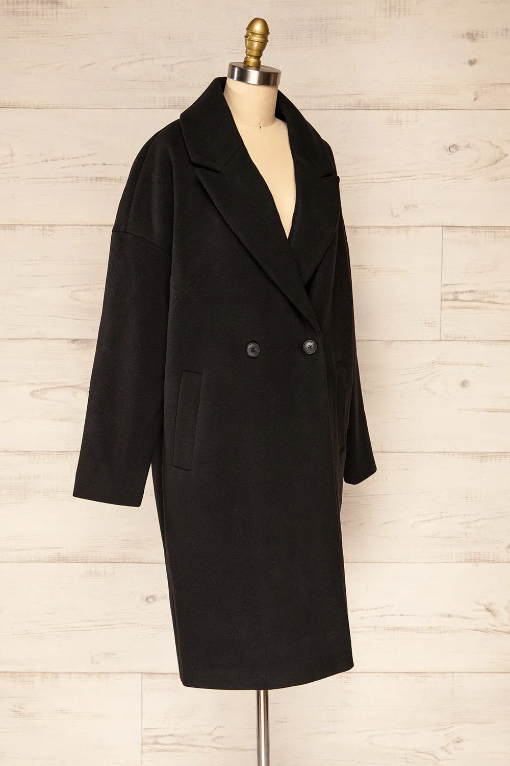 Nahaven Black | Buttoned Trench Coat