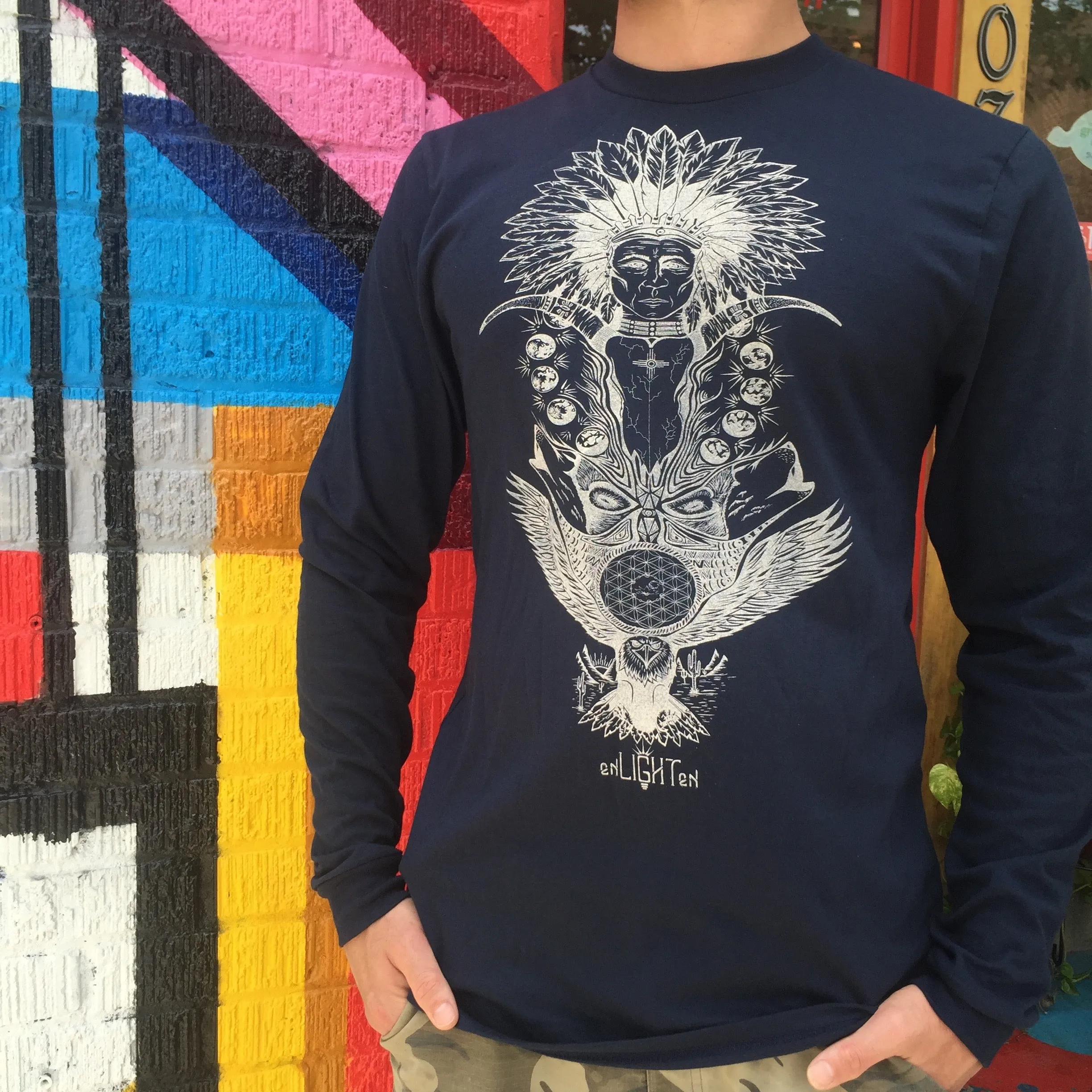 Native Totem Animal Spirit Organic Cotton Sacred Geometry Long Sleeve Shirt