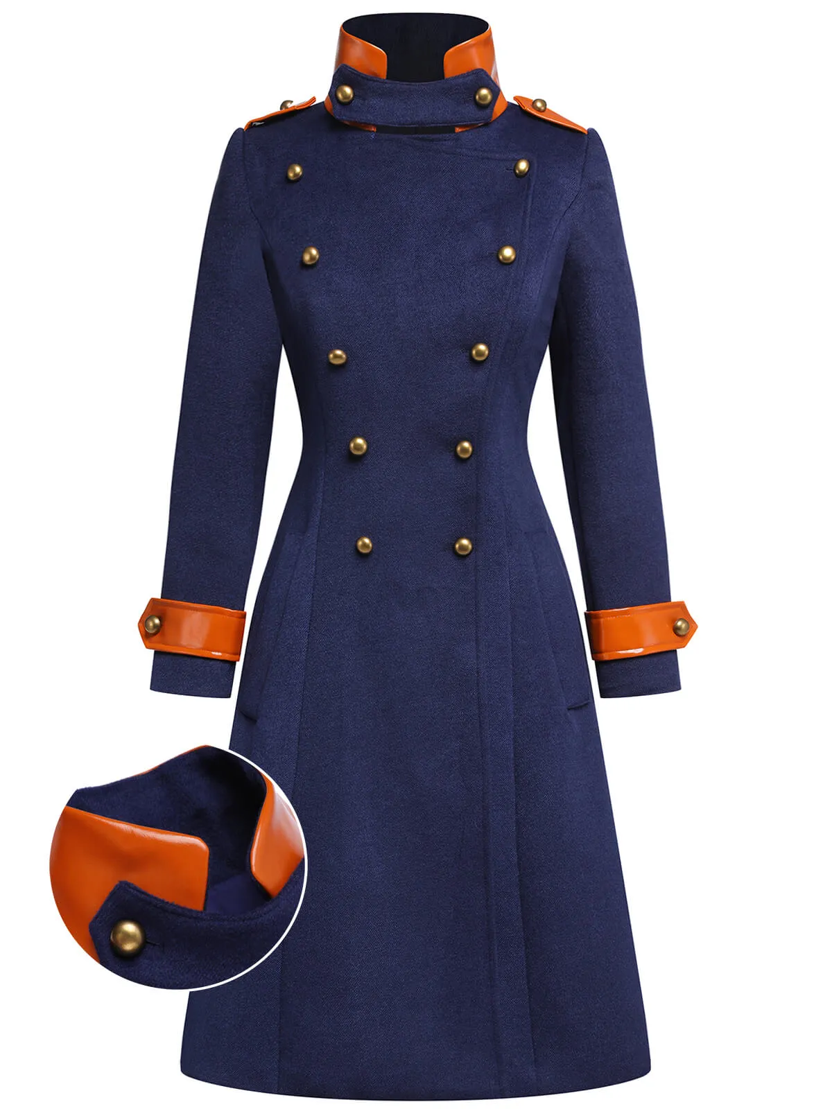 Navy Blue 1940s Patchwork Button Coat