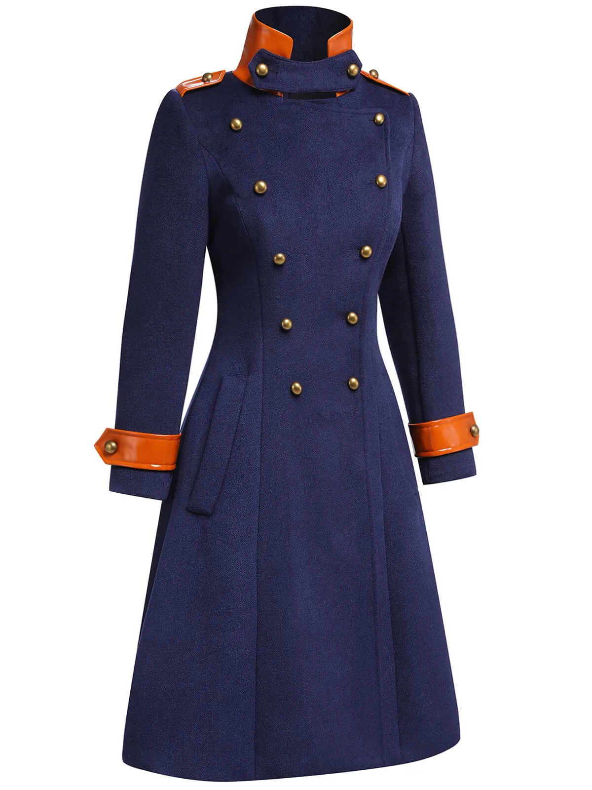 Navy Blue 1940s Patchwork Button Coat