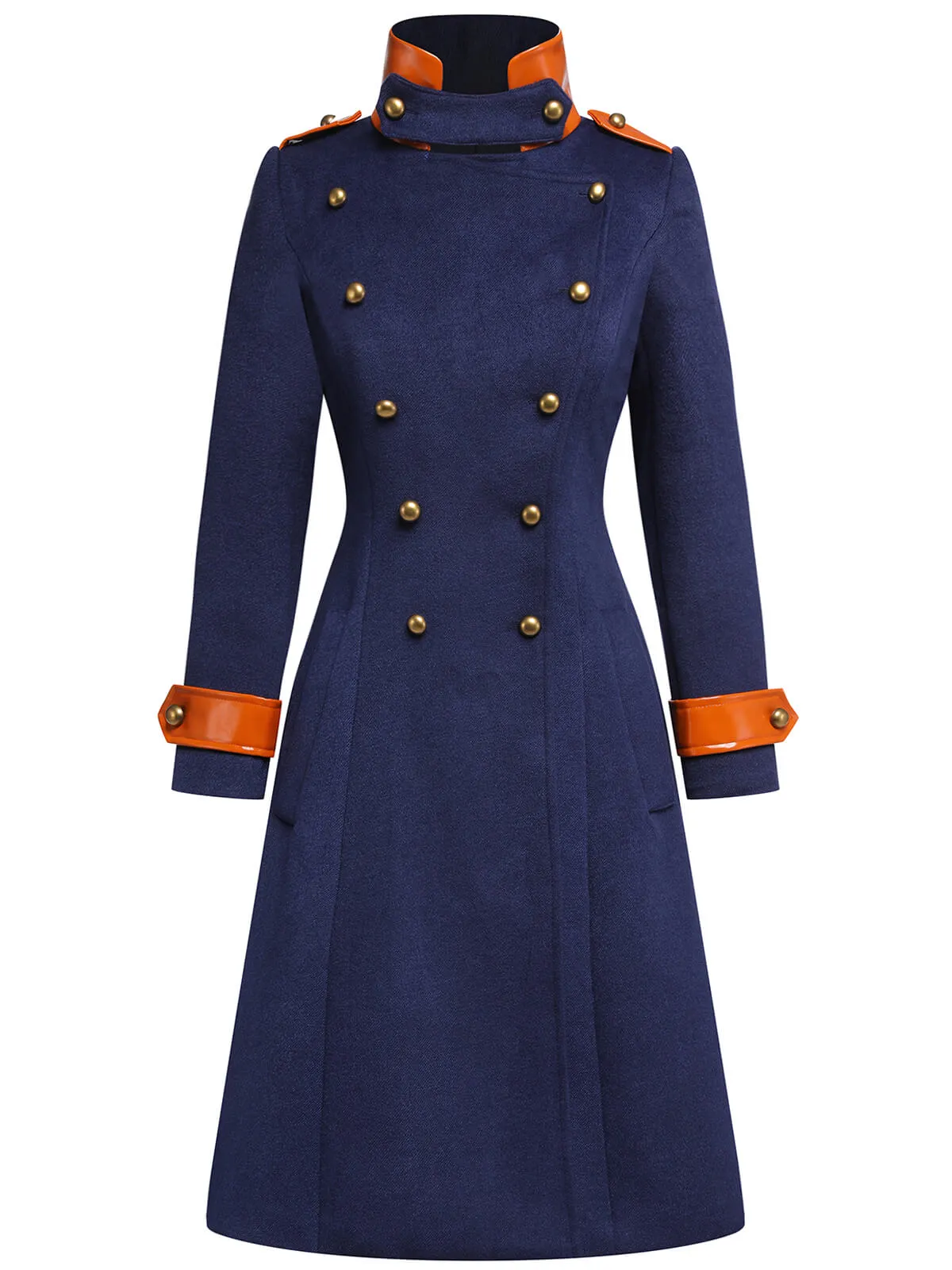 Navy Blue 1940s Patchwork Button Coat