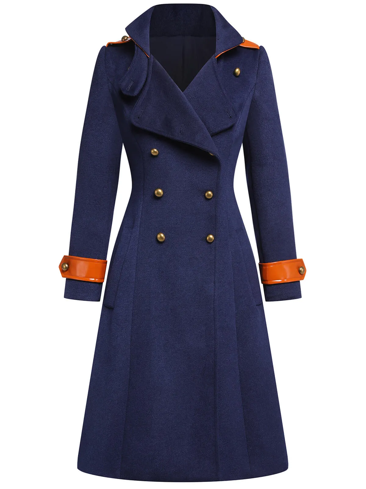 Navy Blue 1940s Patchwork Button Coat