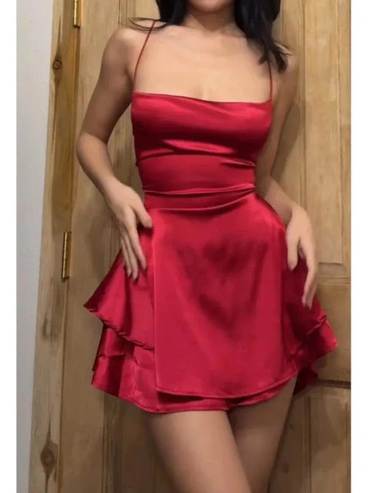 New Red Satin Bodycon Dress: Alluring Backless Clubwear Statement