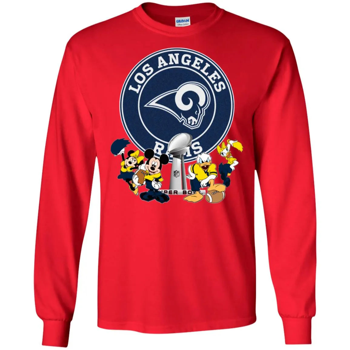 Nfl – Los Angeles Rams Super Bowl 2019 Mickey Mouse Minnie Mouse Donald Duck Daisy Duck Football Men Long Sleeve Shirt