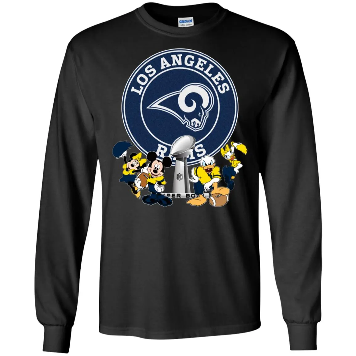 Nfl – Los Angeles Rams Super Bowl 2019 Mickey Mouse Minnie Mouse Donald Duck Daisy Duck Football Men Long Sleeve Shirt