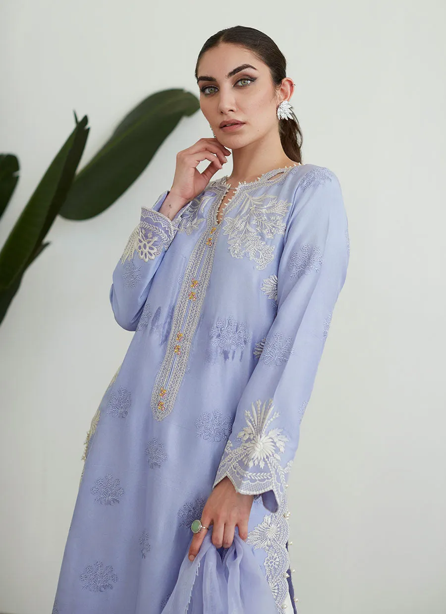 Olenna Periwinkle Embroidered Shirt with Organza Dupatta