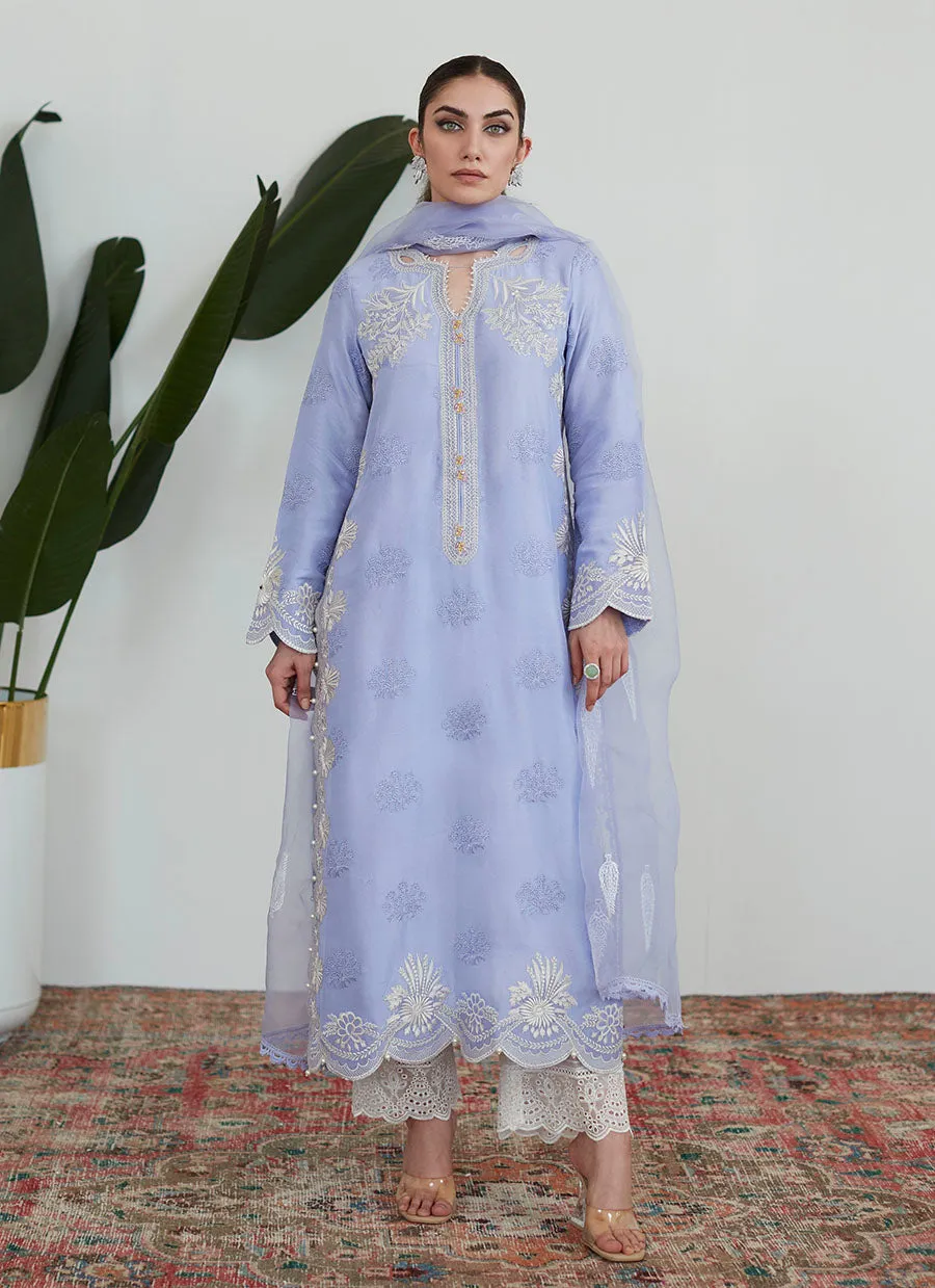 Olenna Periwinkle Embroidered Shirt with Organza Dupatta