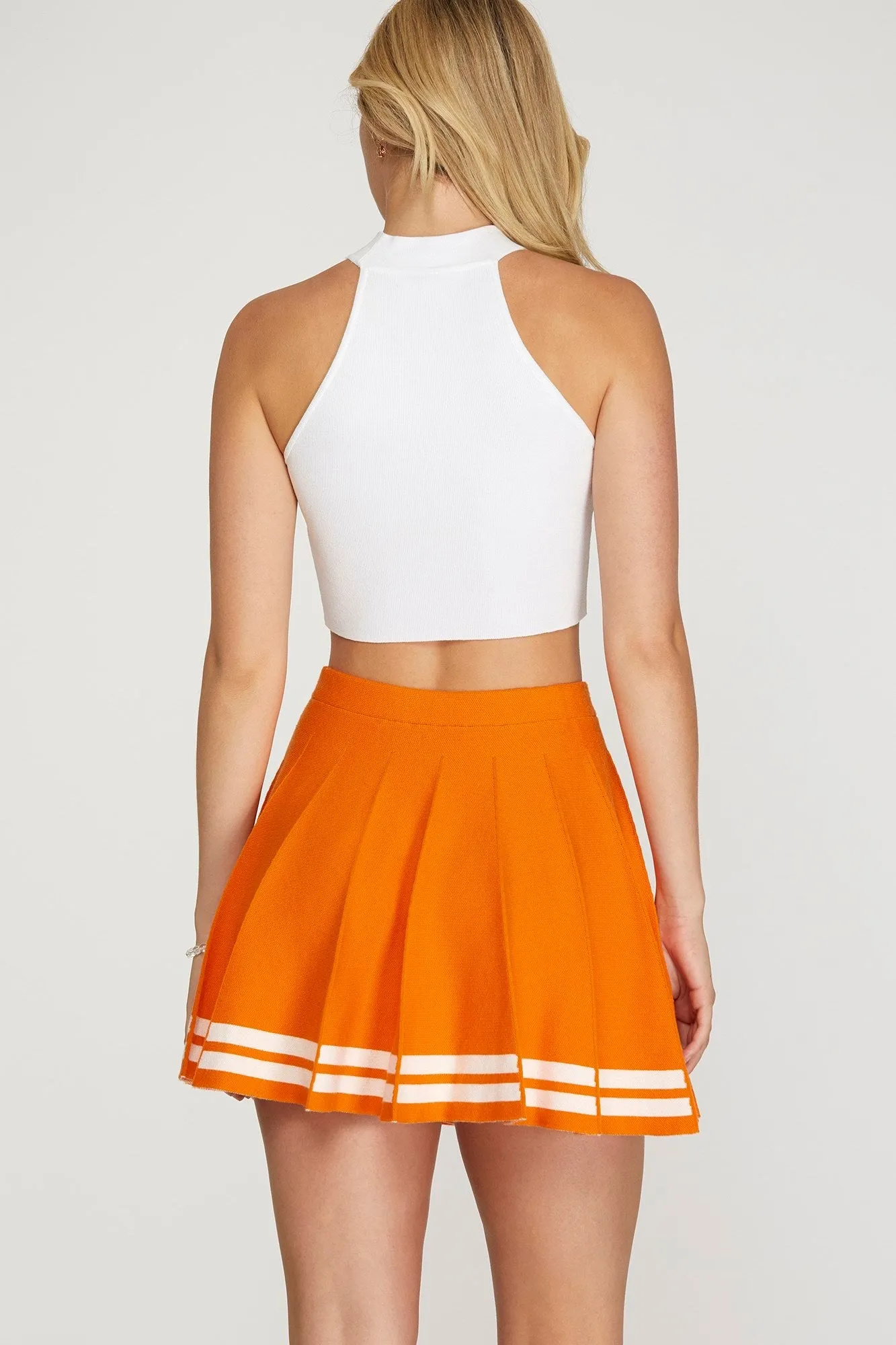 Orange & White Gameday Contrast Stripe Cheer Skirt