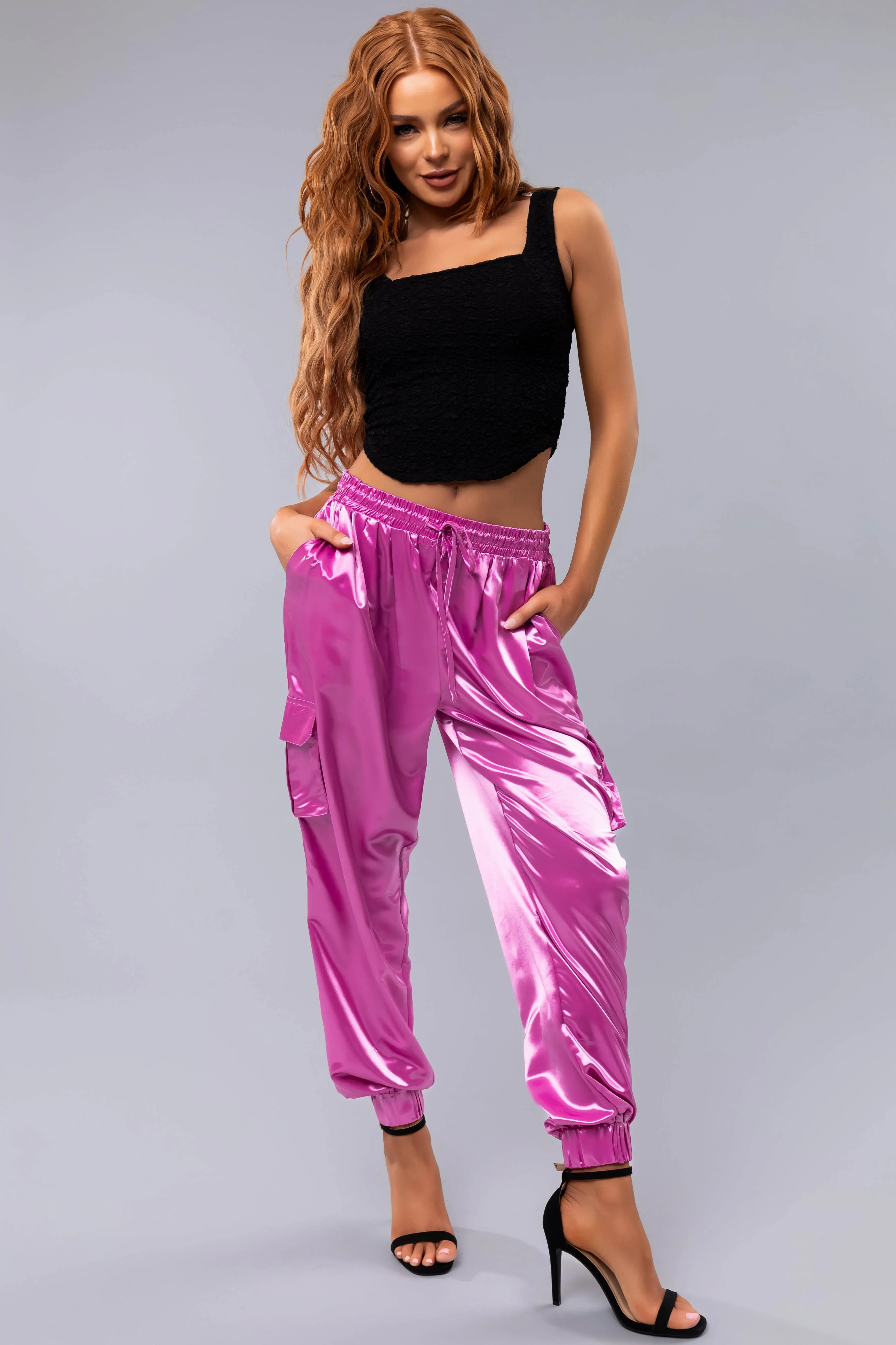 Orchid Shiny Metallic Smocked Waist Joggers