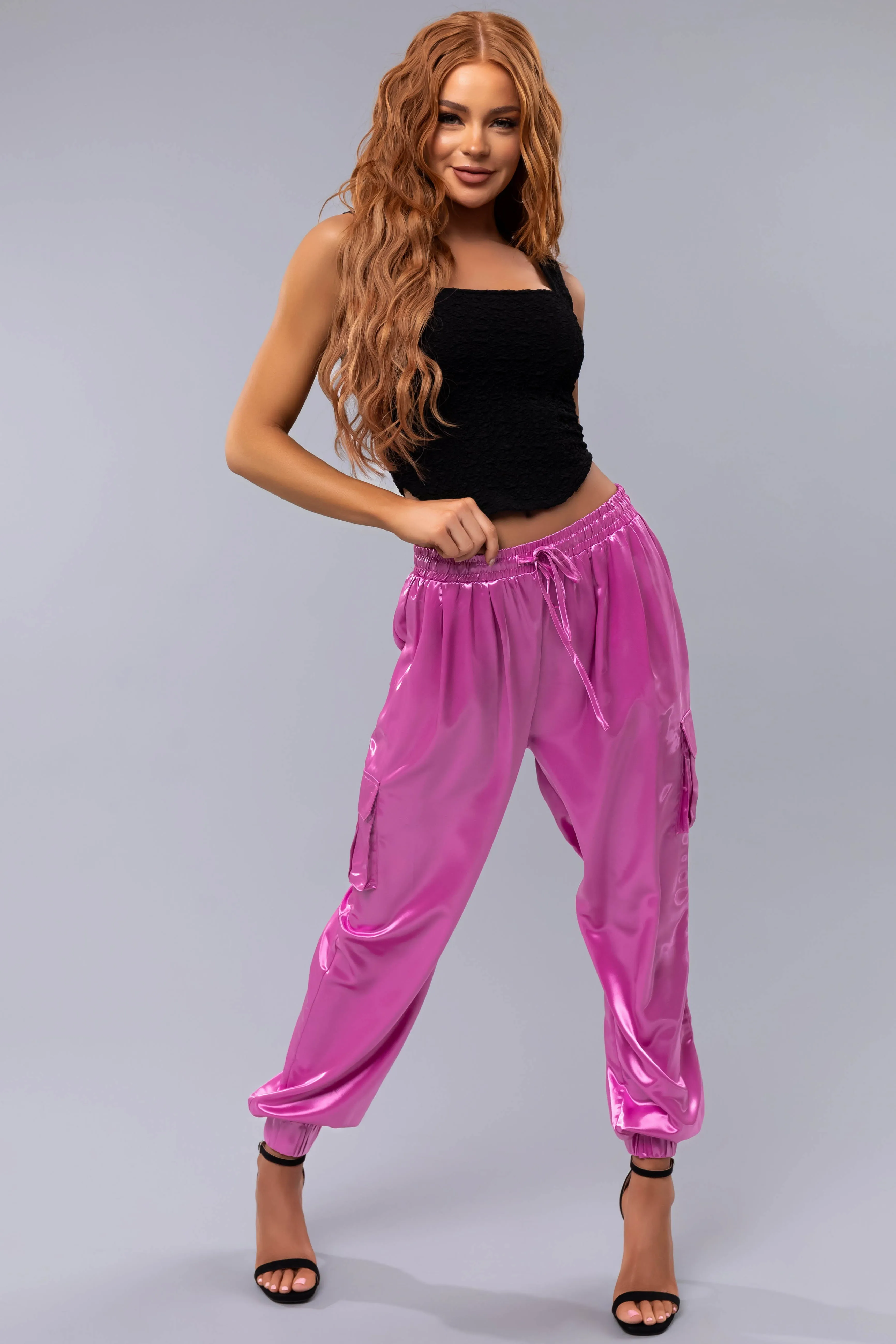 Orchid Shiny Metallic Smocked Waist Joggers