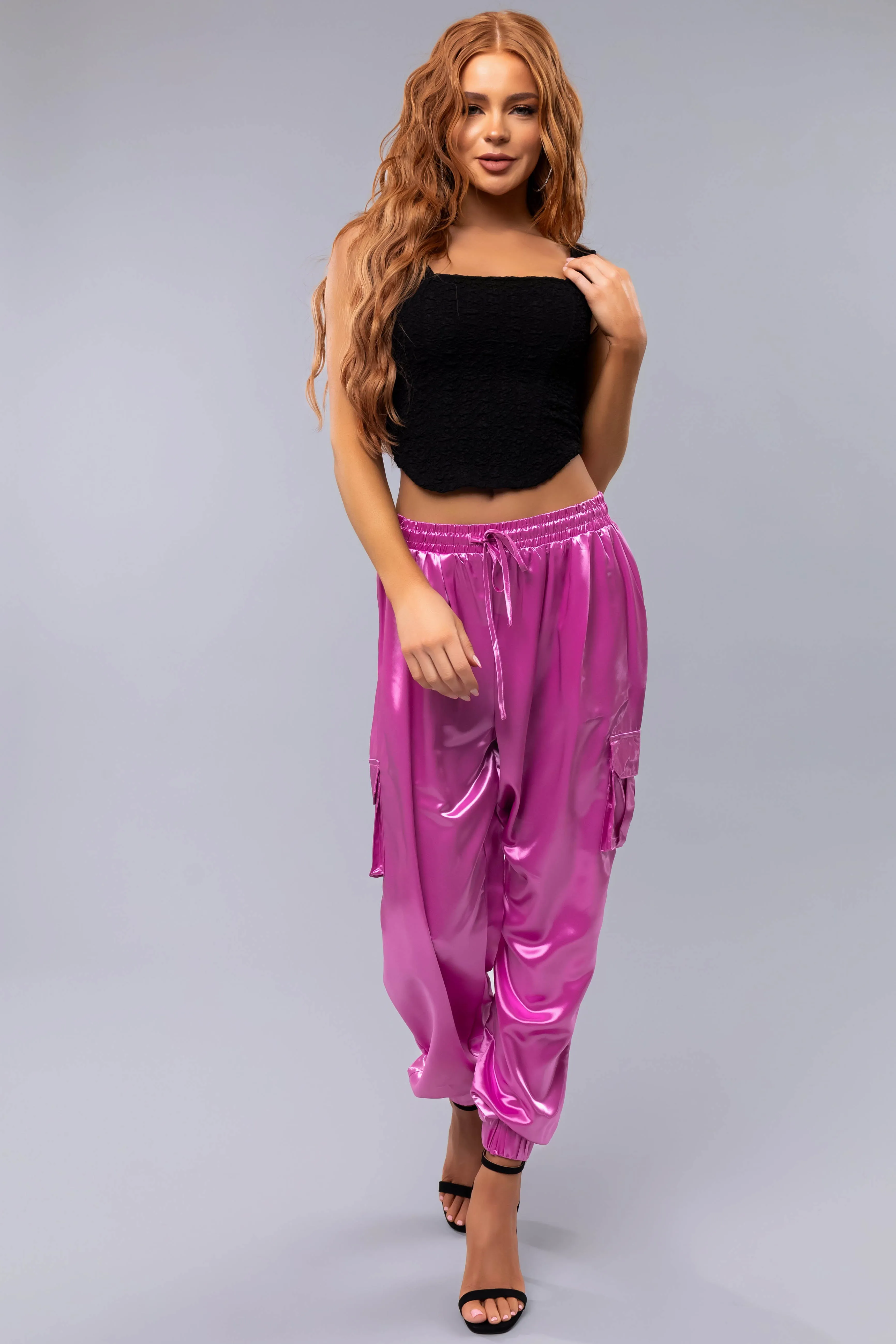 Orchid Shiny Metallic Smocked Waist Joggers