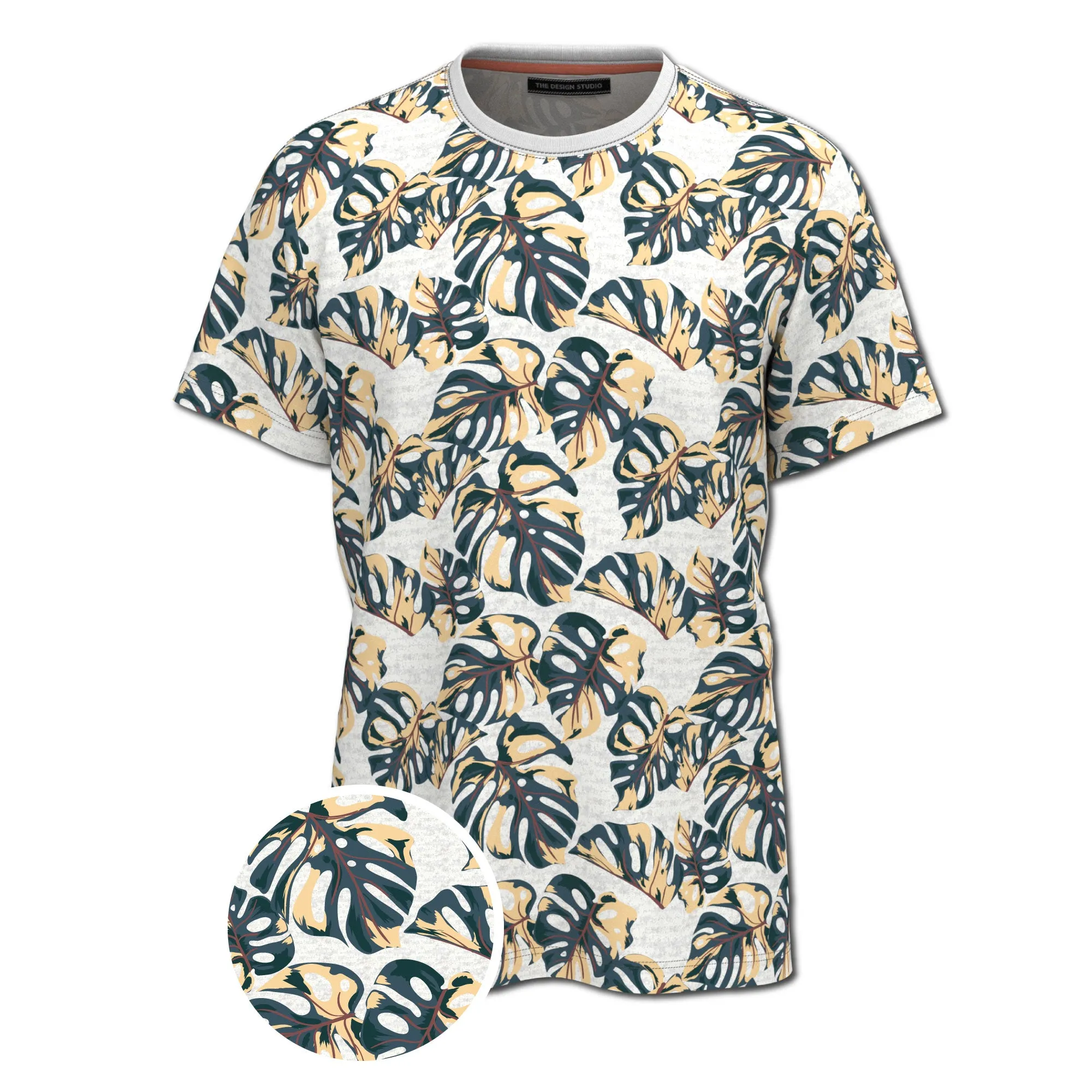 Organic Heather Short Sleeve Printed Crew Neck Tee | Tropical Leaf