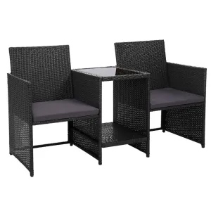 Outdoor Setting Wicker Loveseat Birstro Set Patio Garden Furniture Black