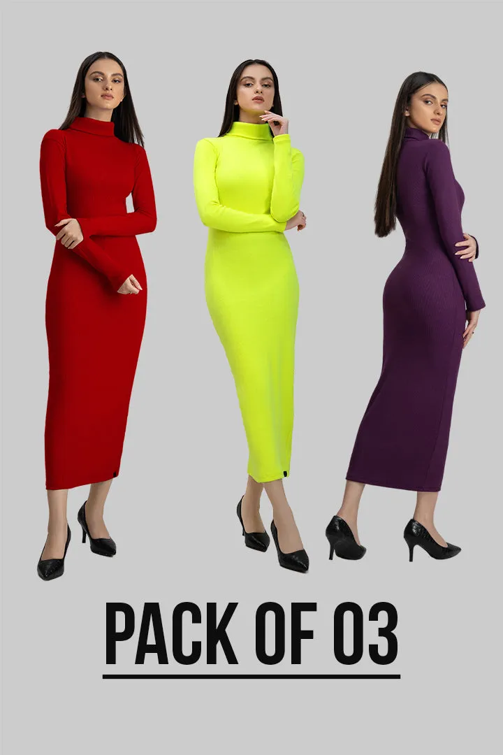 Pack of 3 highneck Bodycon dress