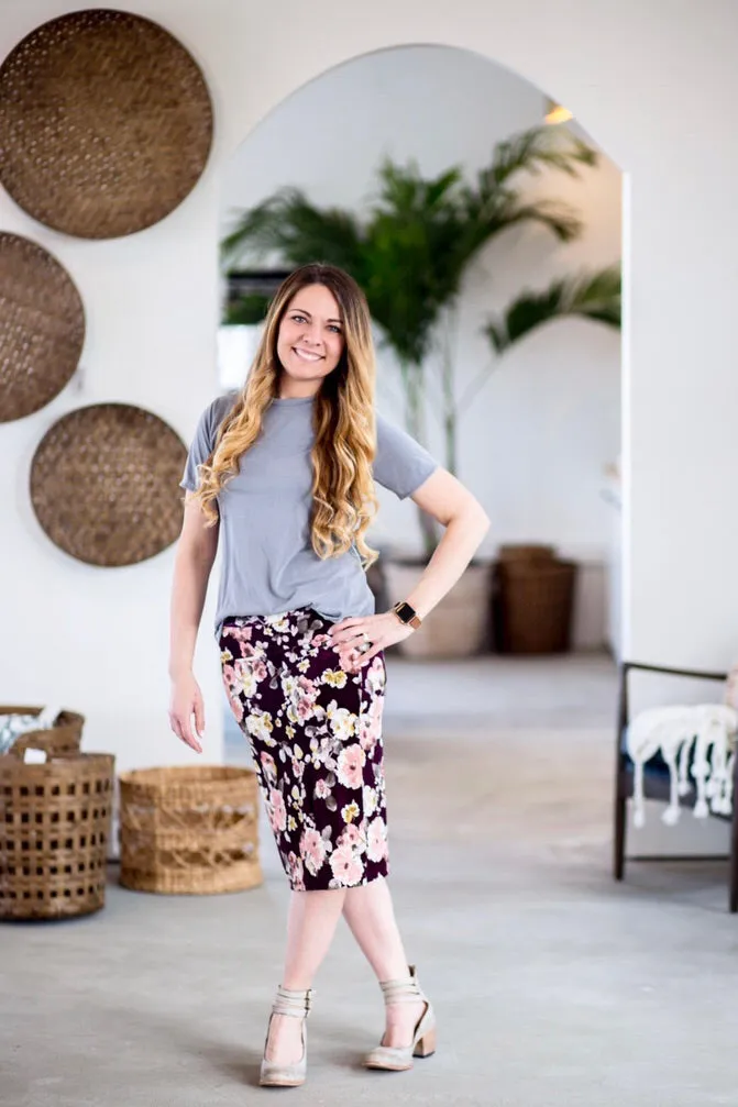 Pencil Skirt Plum Velvet Floral