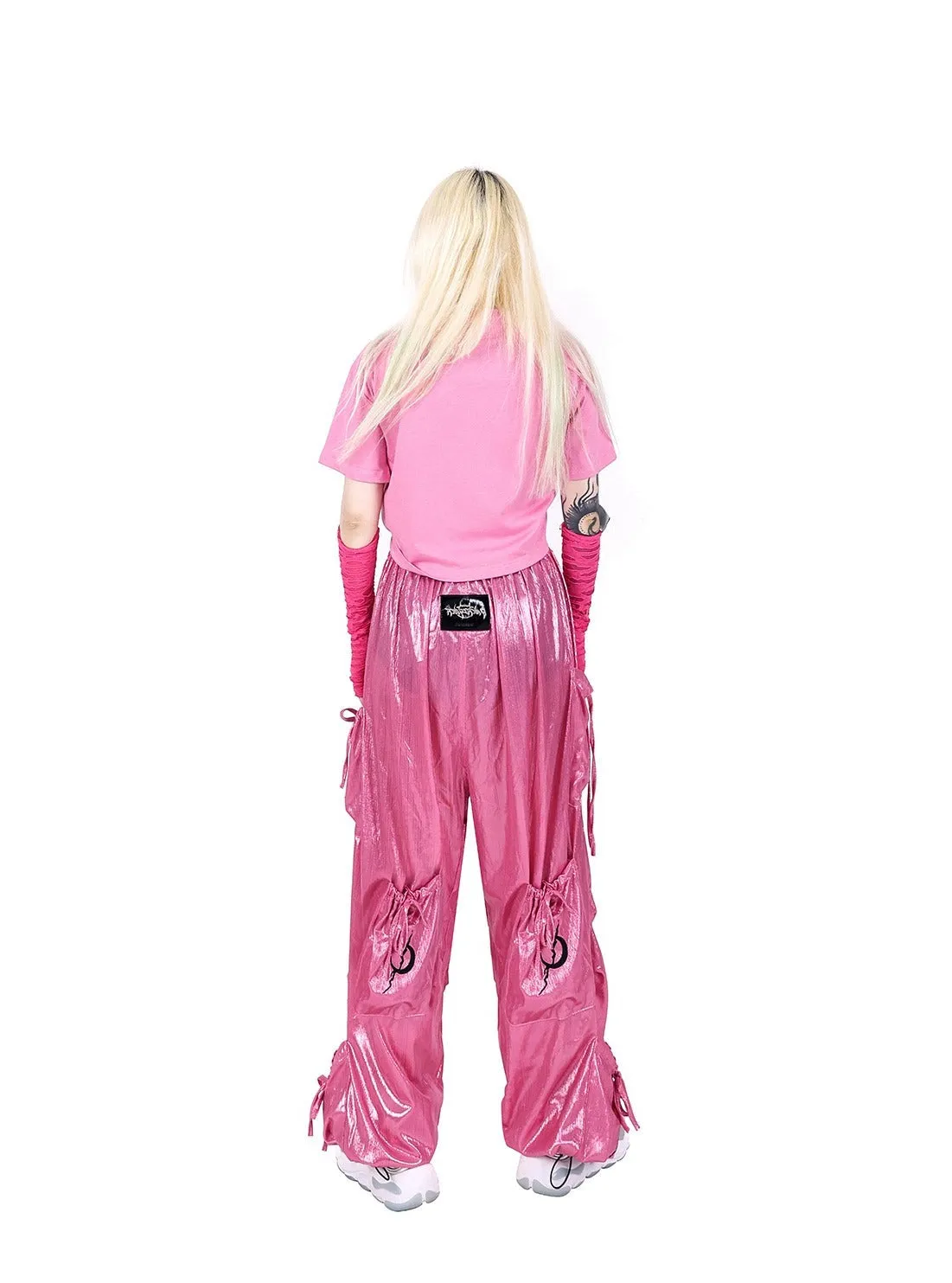 PINKSPINK Metallic Cargo Balloon Pants - Silver/Hot Pink