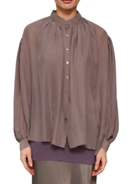 Porcini Silk Chiffon Long Sleeve Poet Shirt