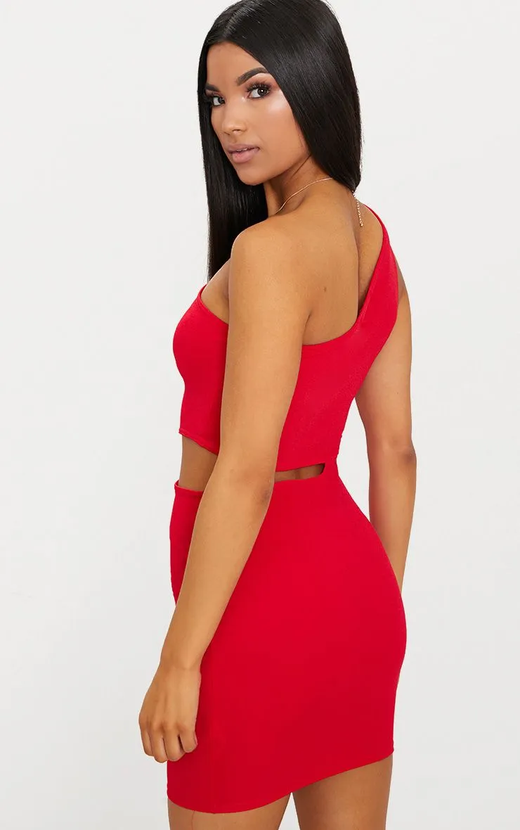 PrettyLittleThing Womens Red One Shoulder Cut Out Bodycon Red Dress