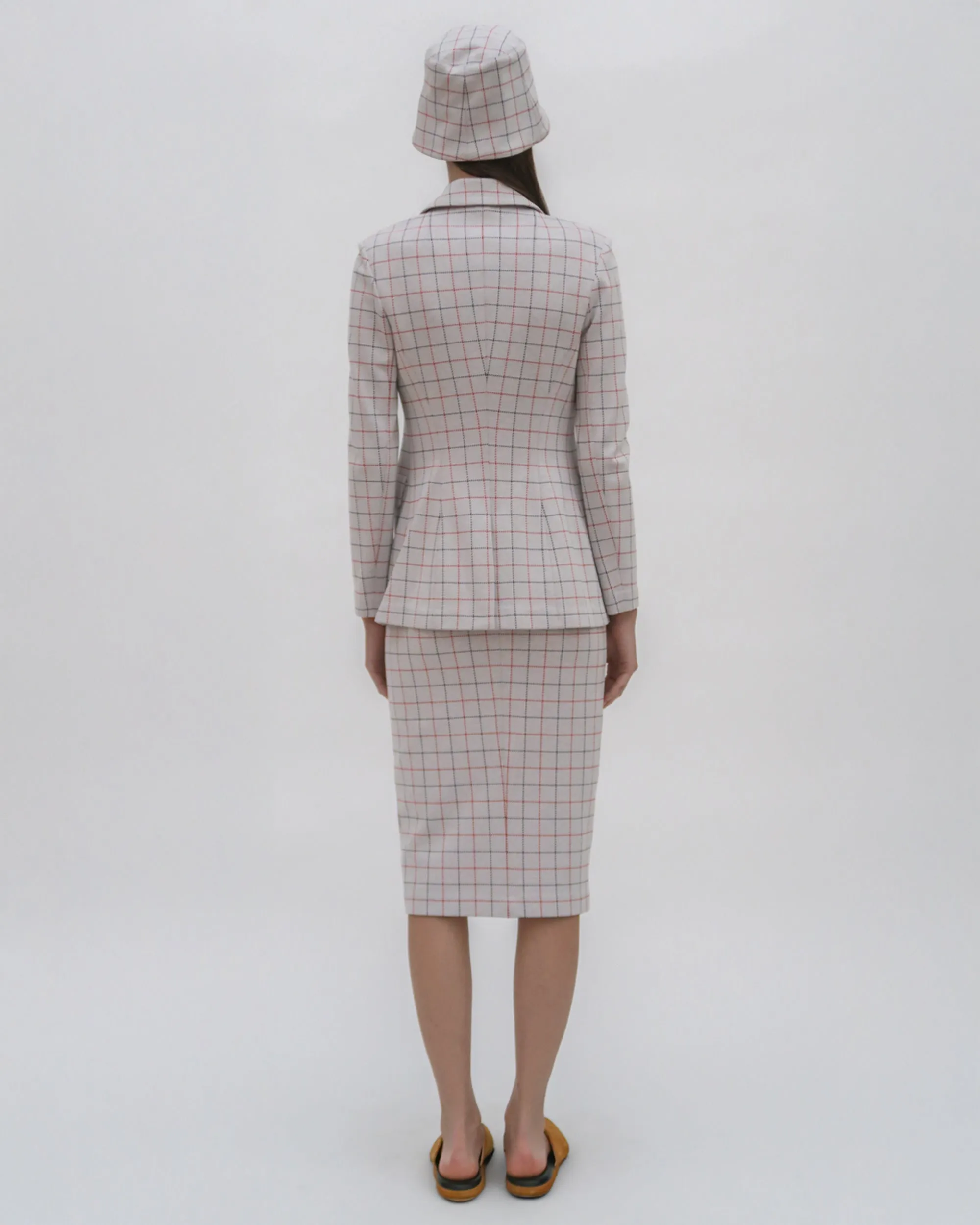 PULL ON PENCIL SKIRT - STRIPED WINDOWPANE