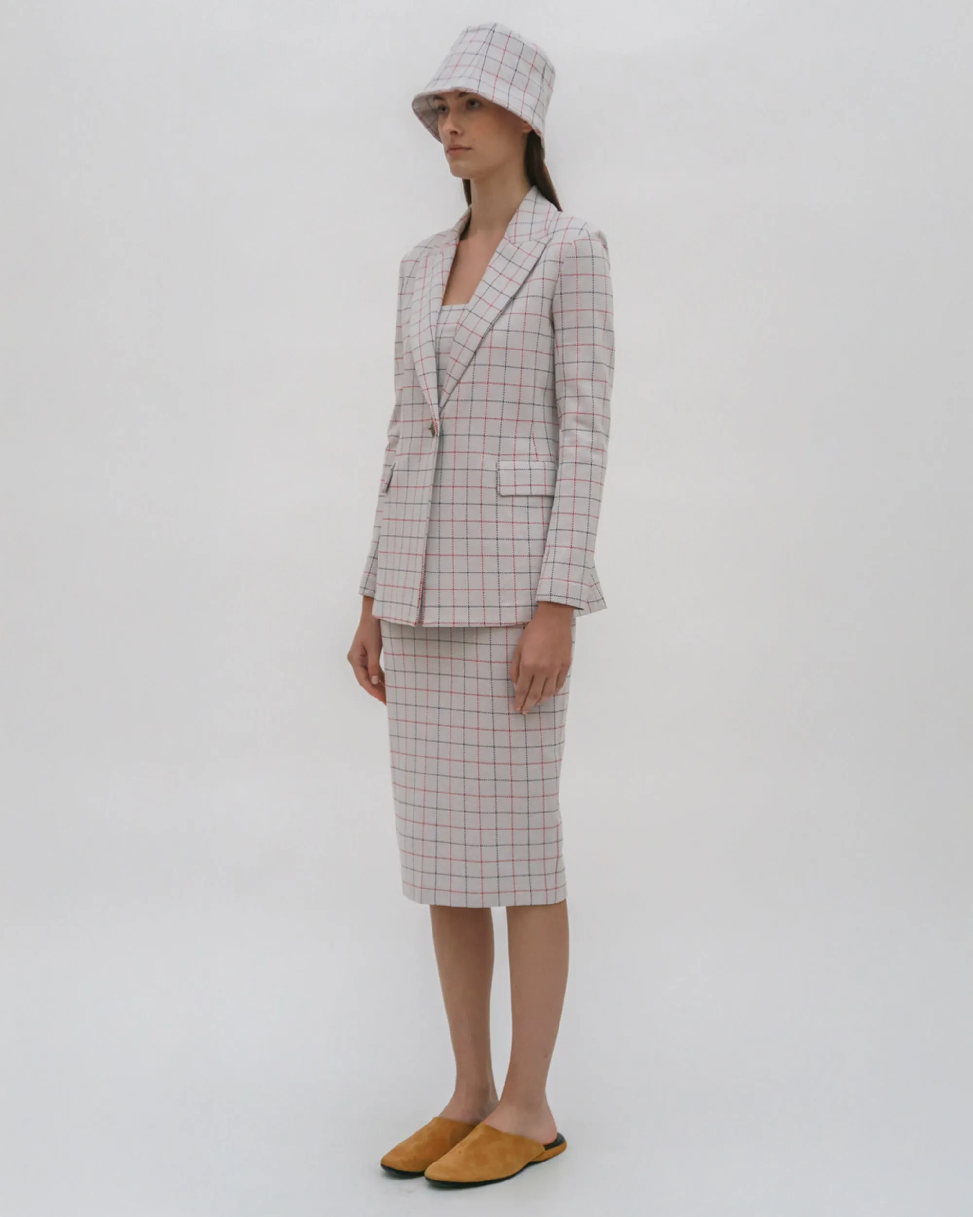 PULL ON PENCIL SKIRT - STRIPED WINDOWPANE