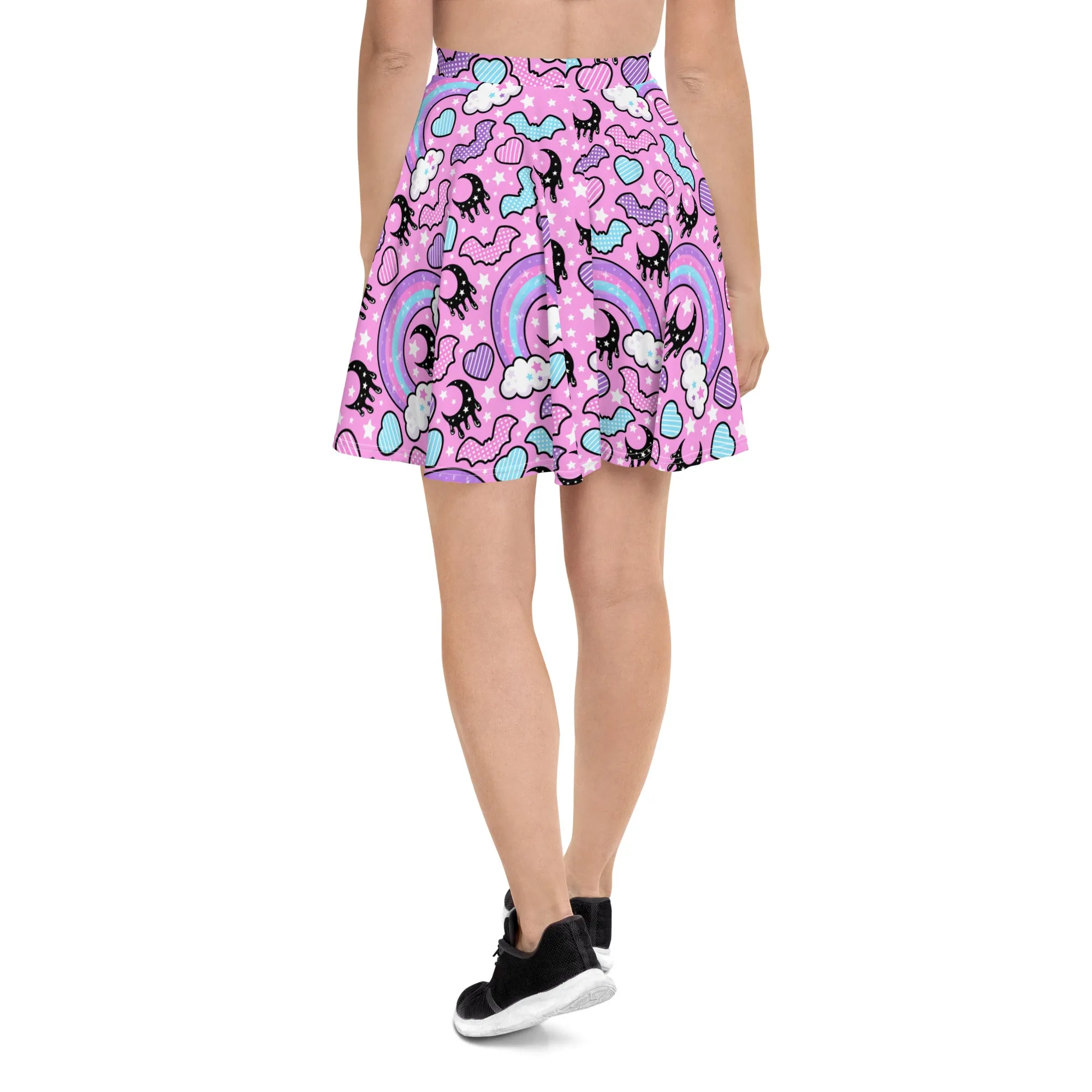 Rainbow Spooky Bats Pink Skater Skirt