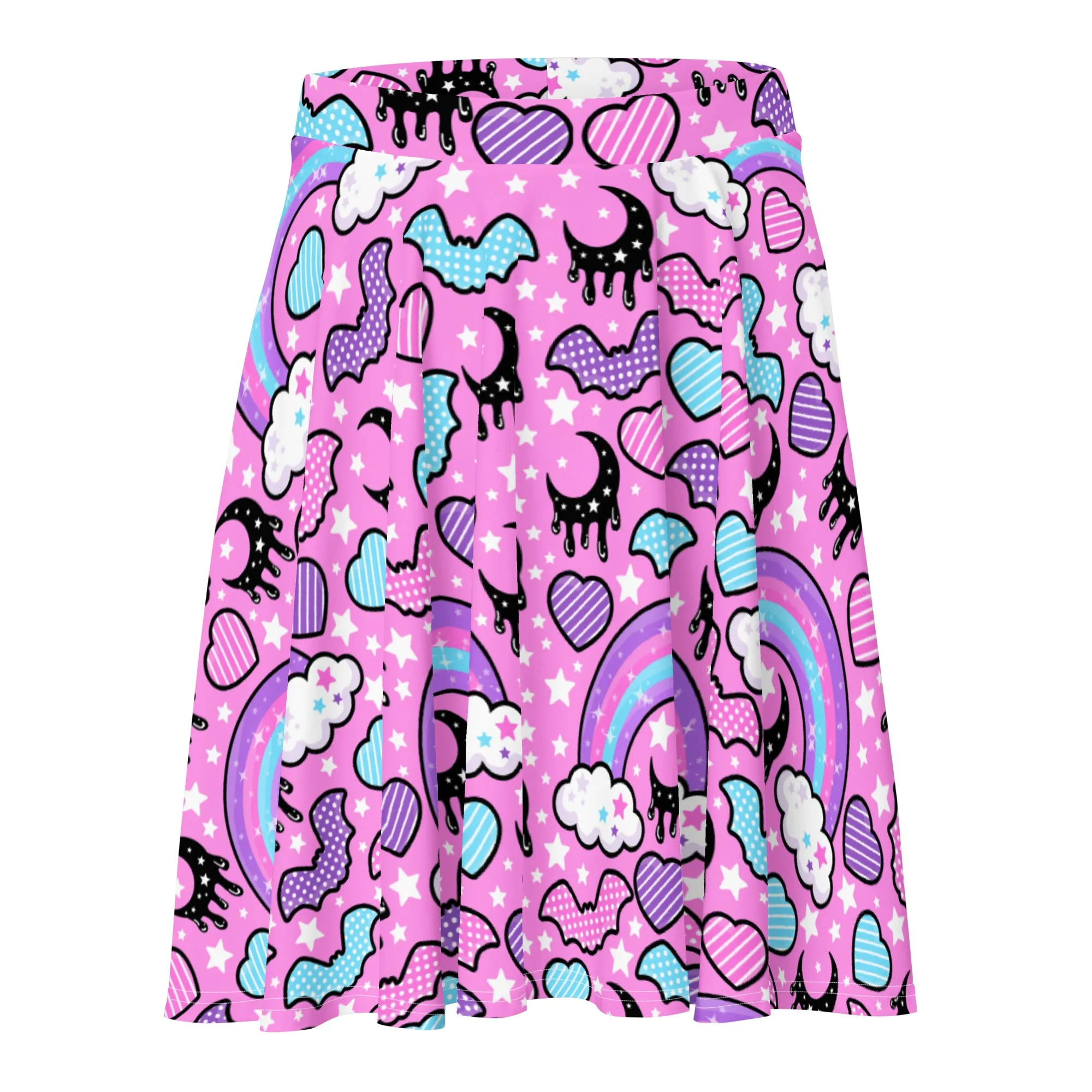 Rainbow Spooky Bats Pink Skater Skirt