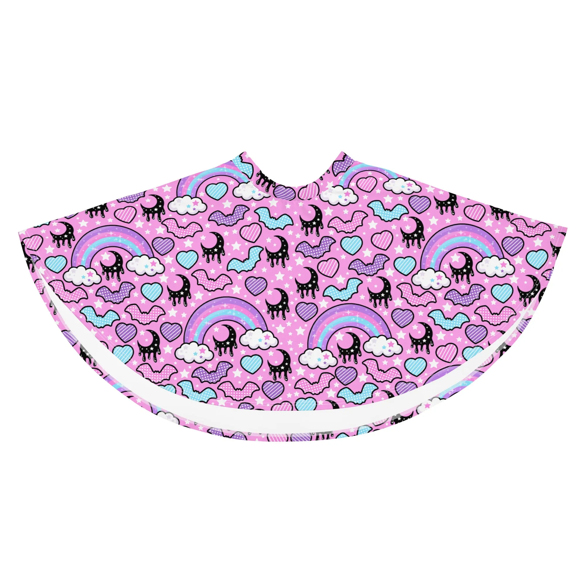 Rainbow Spooky Bats Pink Skater Skirt