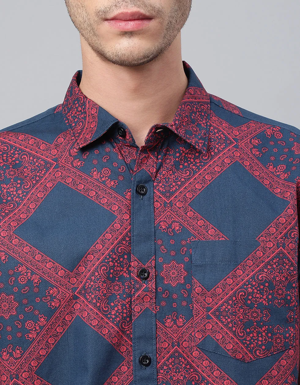 Red Geometric Printed Casual Shirt