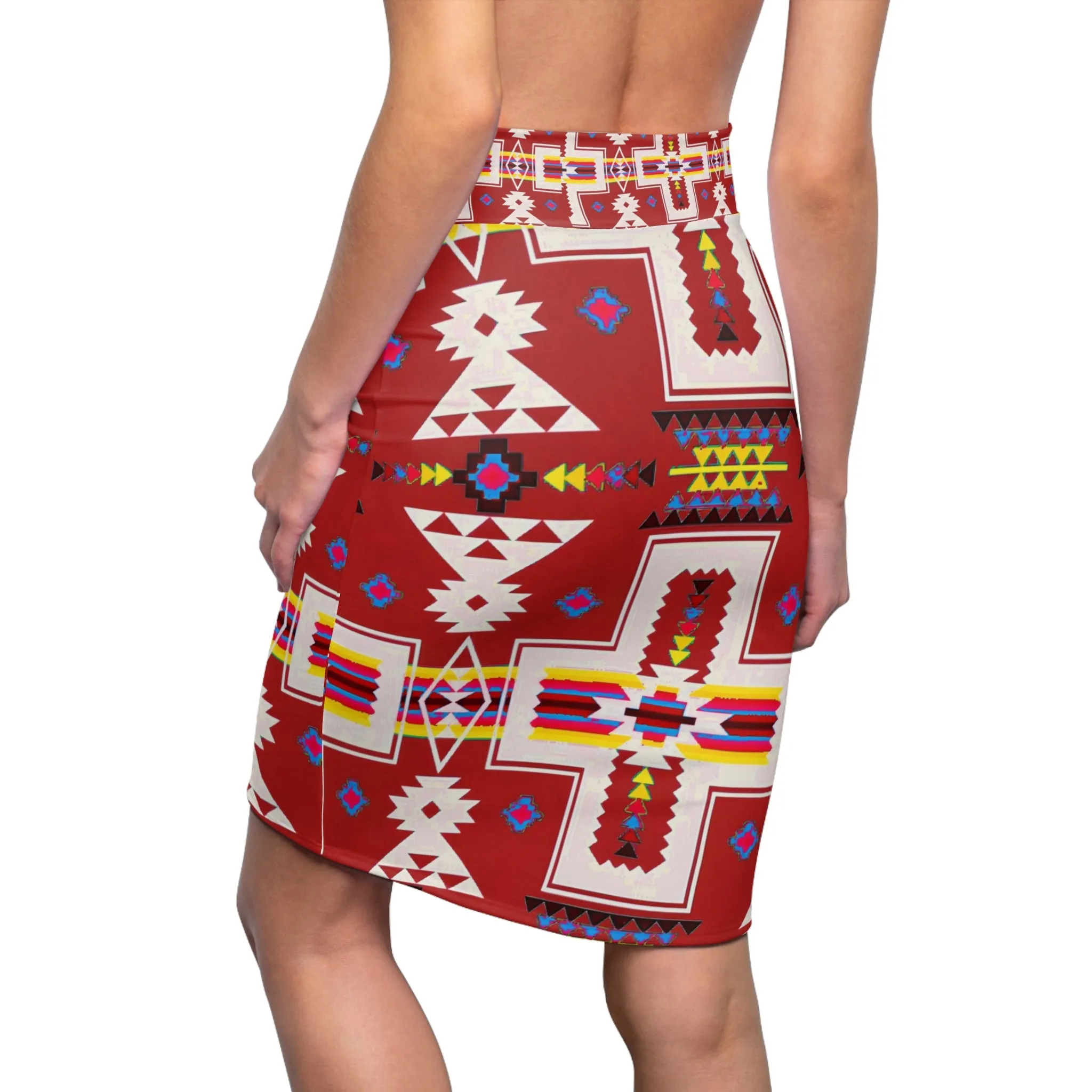 Red native print Women's Pencil Skirt (AOP)