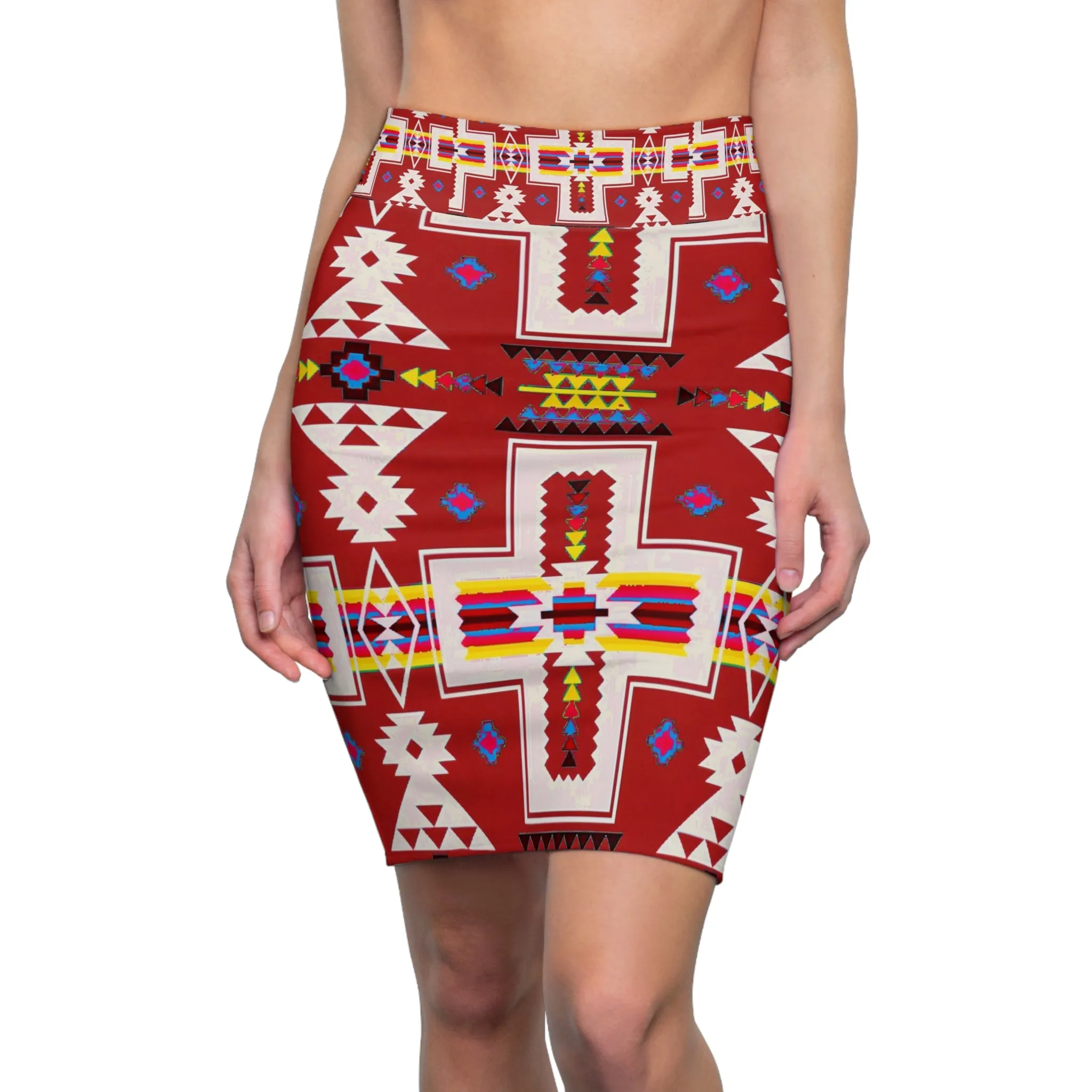 Red native print Women's Pencil Skirt (AOP)