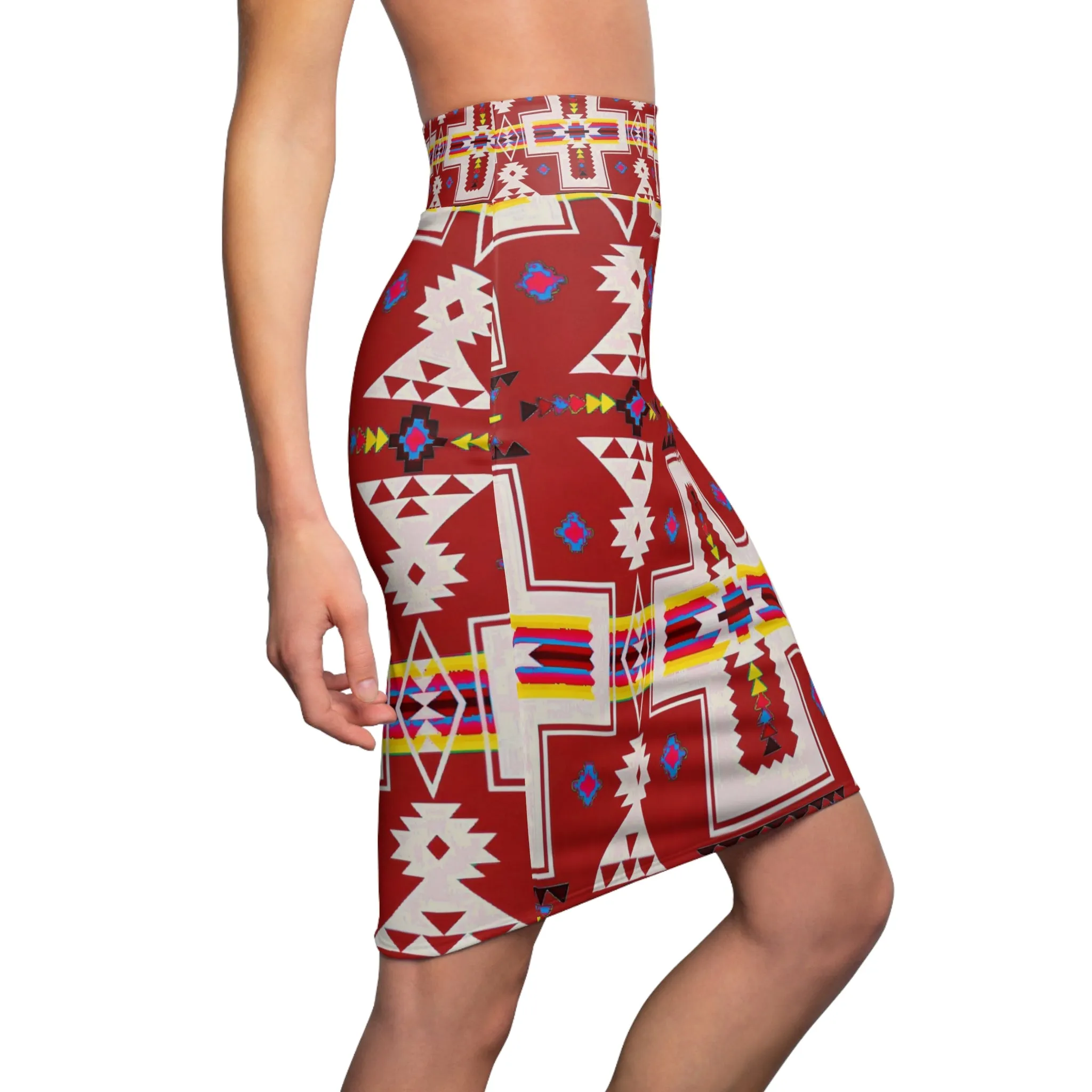 Red native print Women's Pencil Skirt (AOP)